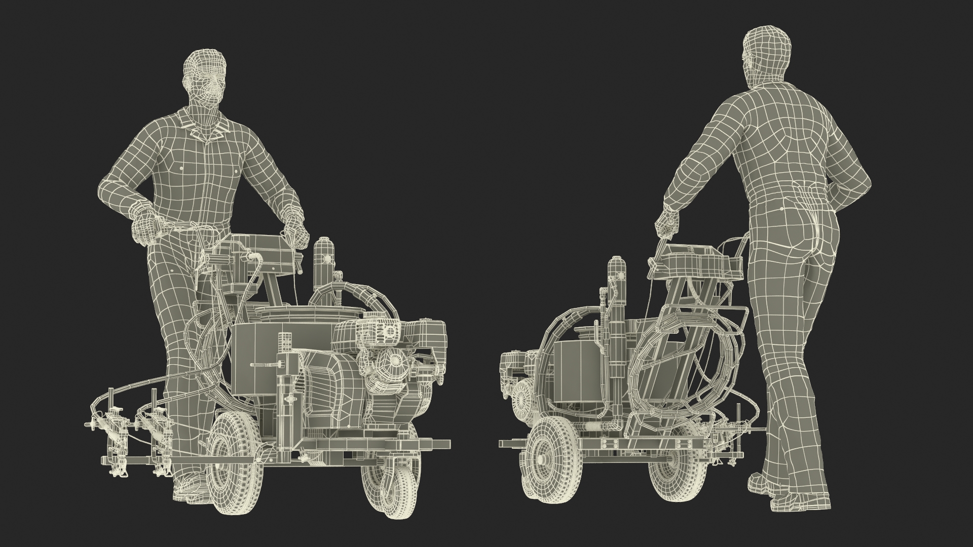 3D model Road Worker with Cold Paint Line Striper
