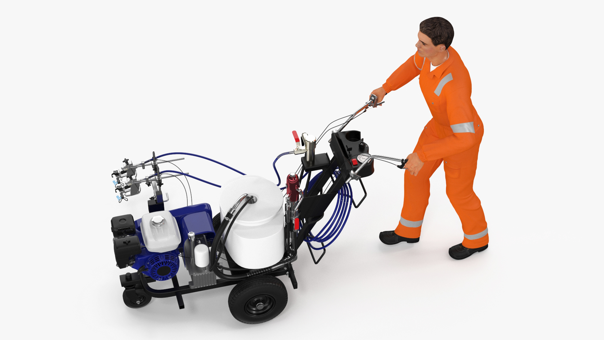 3D model Road Worker with Cold Paint Line Striper