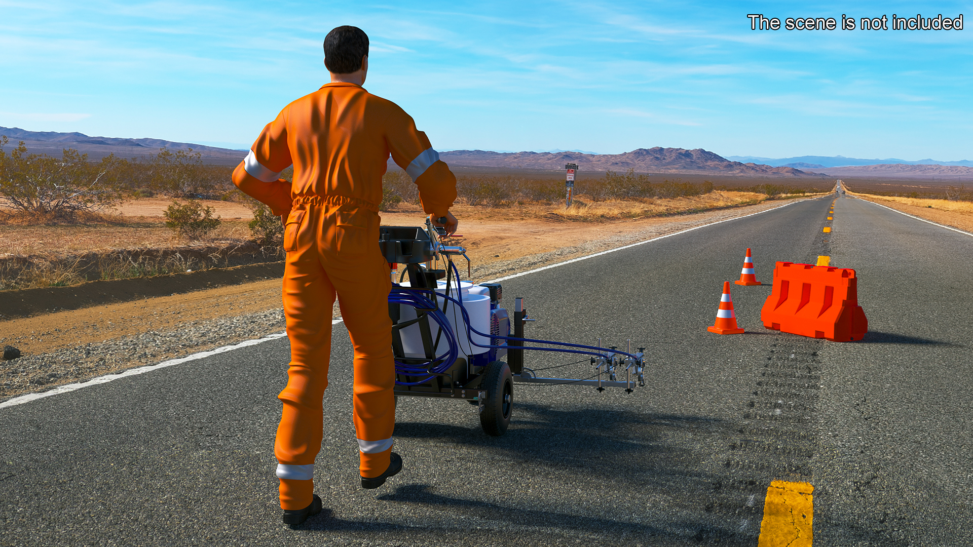 3D model Road Worker with Cold Paint Line Striper