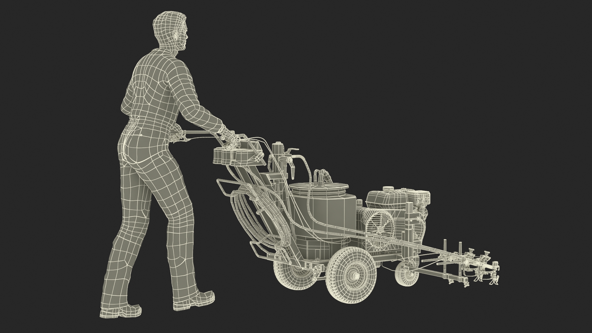 3D model Road Worker with Cold Paint Line Striper