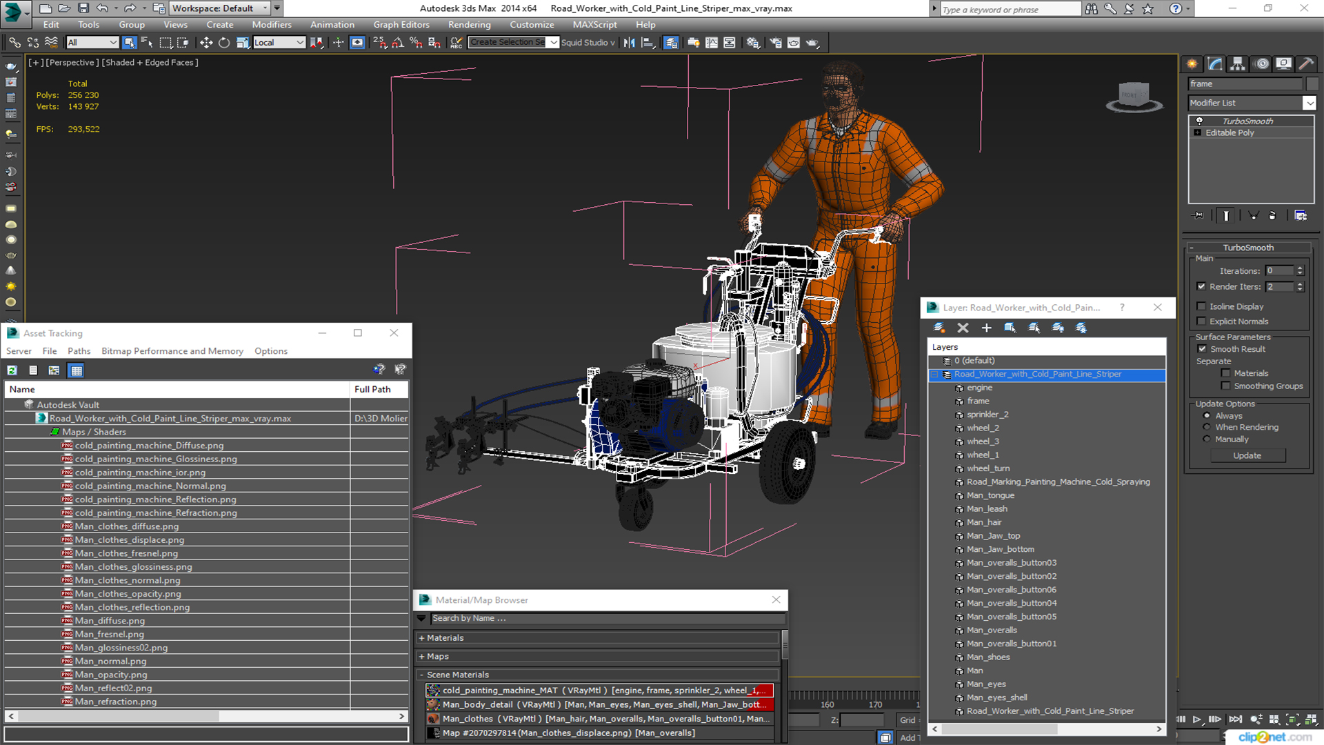 3D model Road Worker with Cold Paint Line Striper