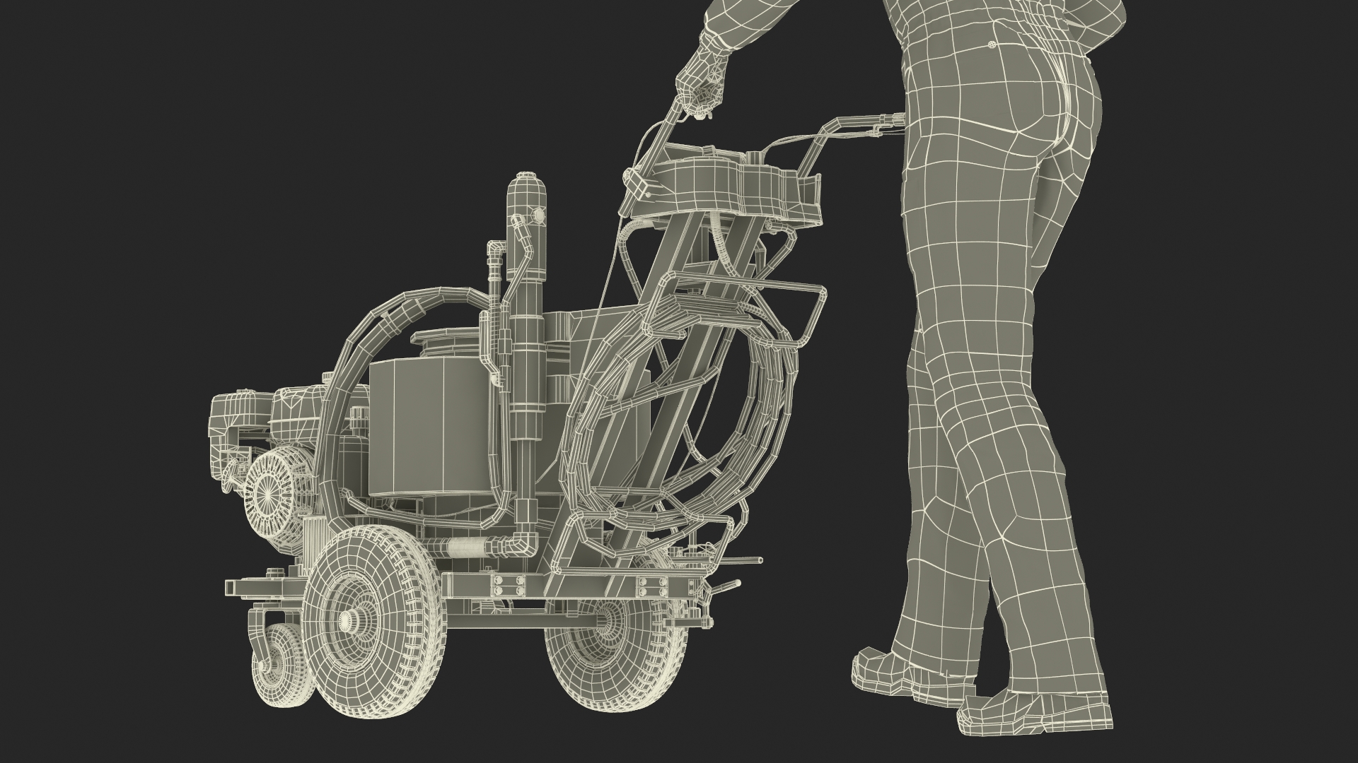 3D model Road Worker with Cold Paint Line Striper