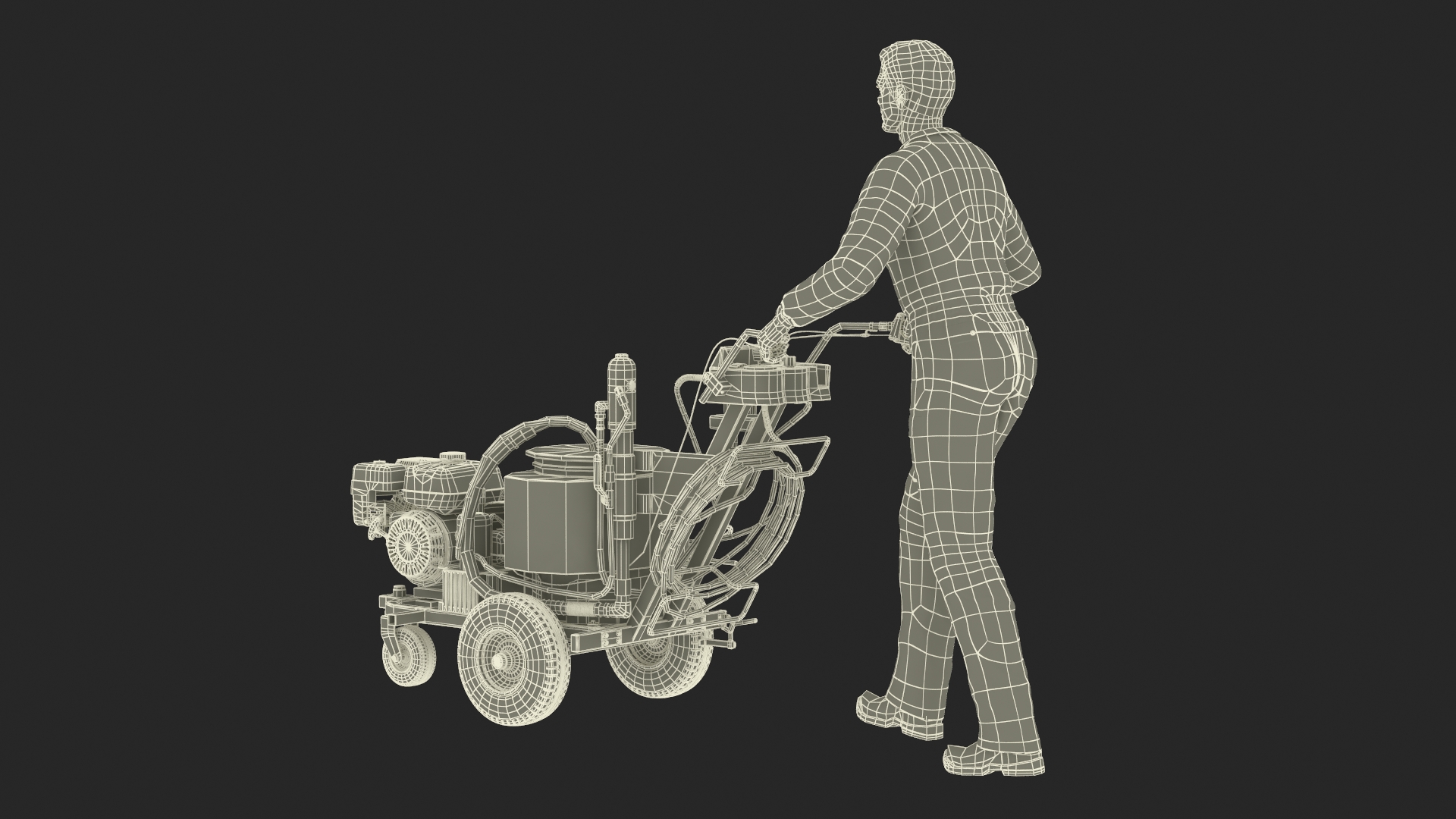 3D model Road Worker with Cold Paint Line Striper