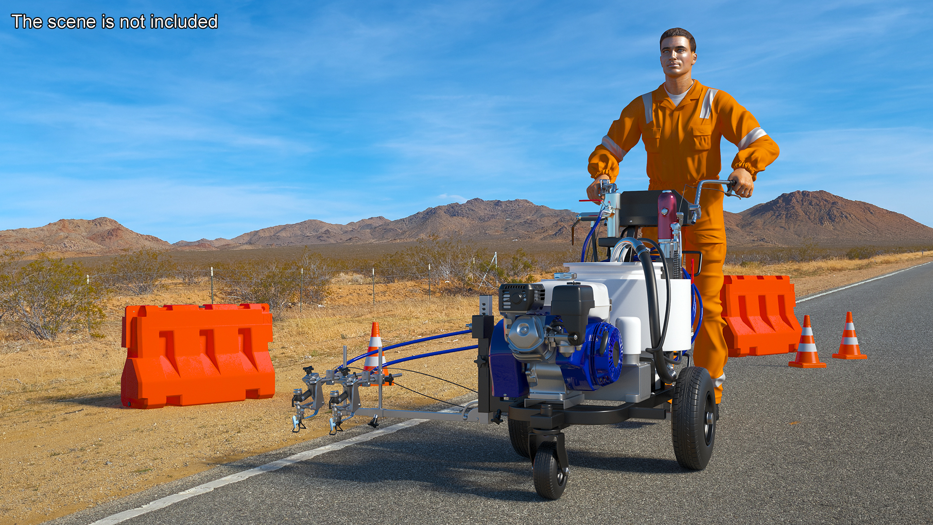 3D model Road Worker with Cold Paint Line Striper