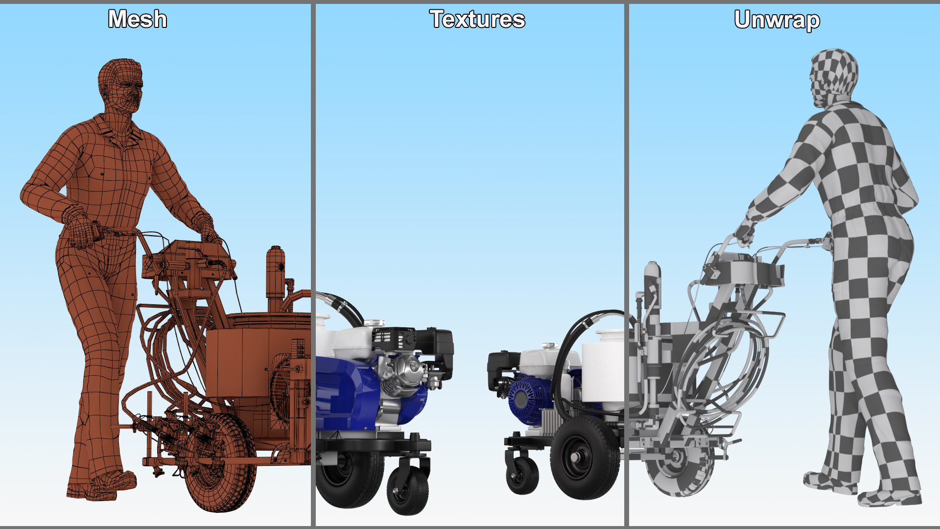 3D model Road Worker with Cold Paint Line Striper
