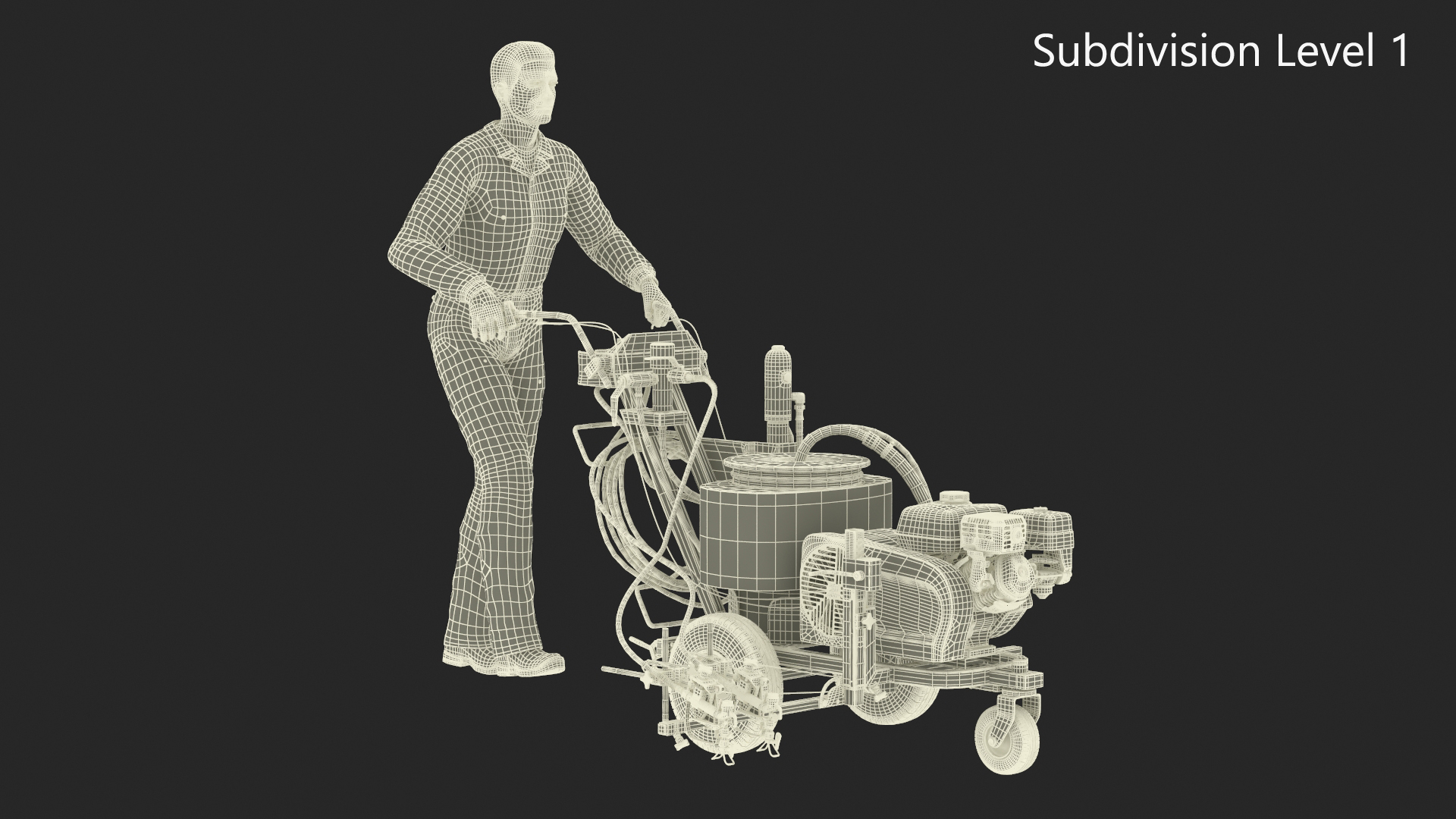 3D model Road Worker with Cold Paint Line Striper