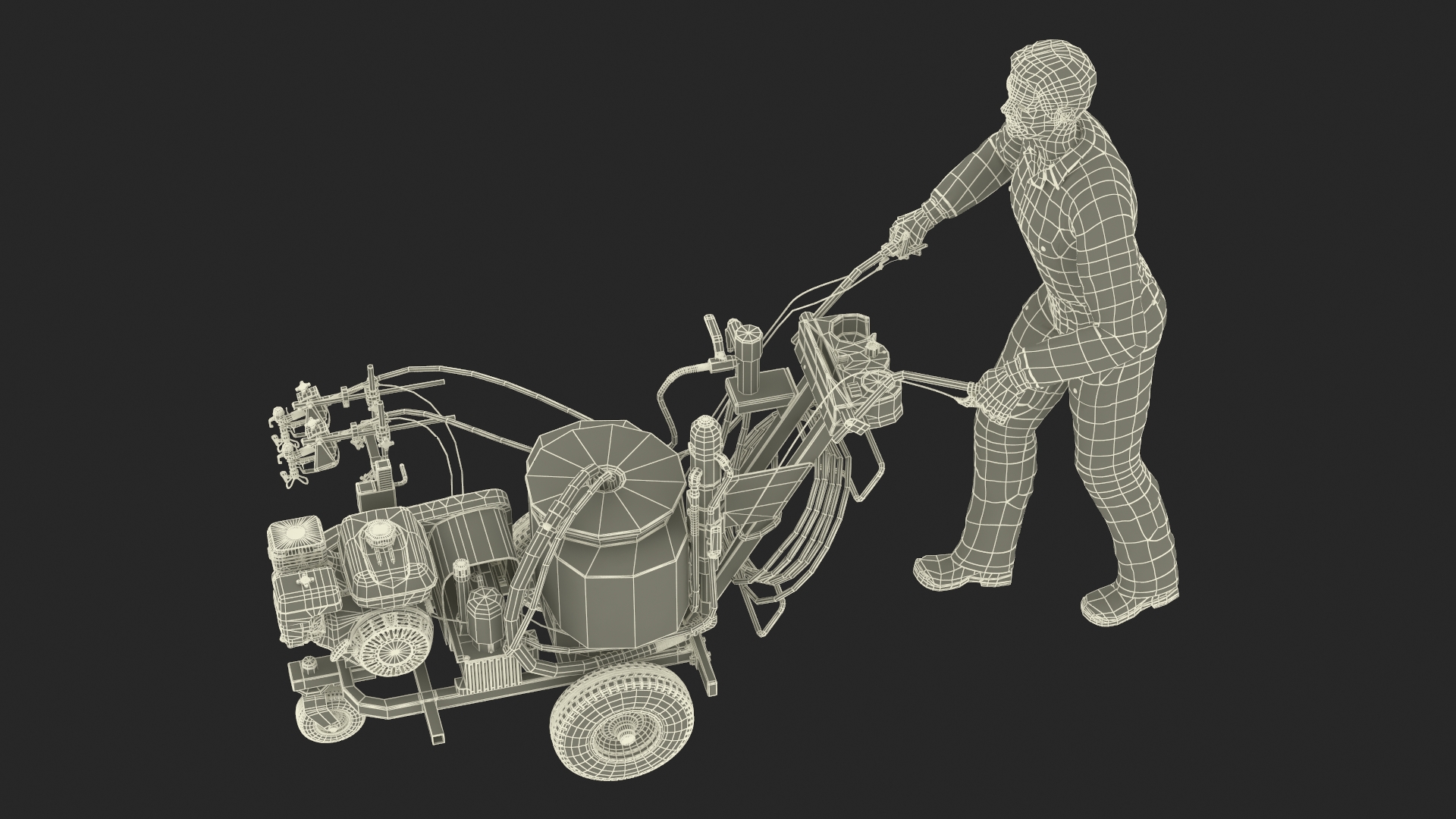 3D model Road Worker with Cold Paint Line Striper