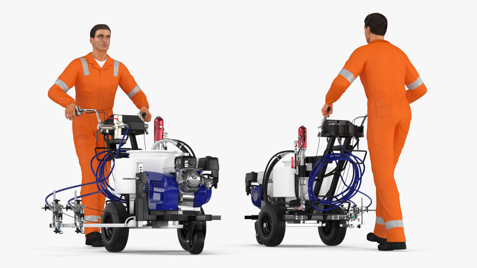 3D model Road Worker with Cold Paint Line Striper