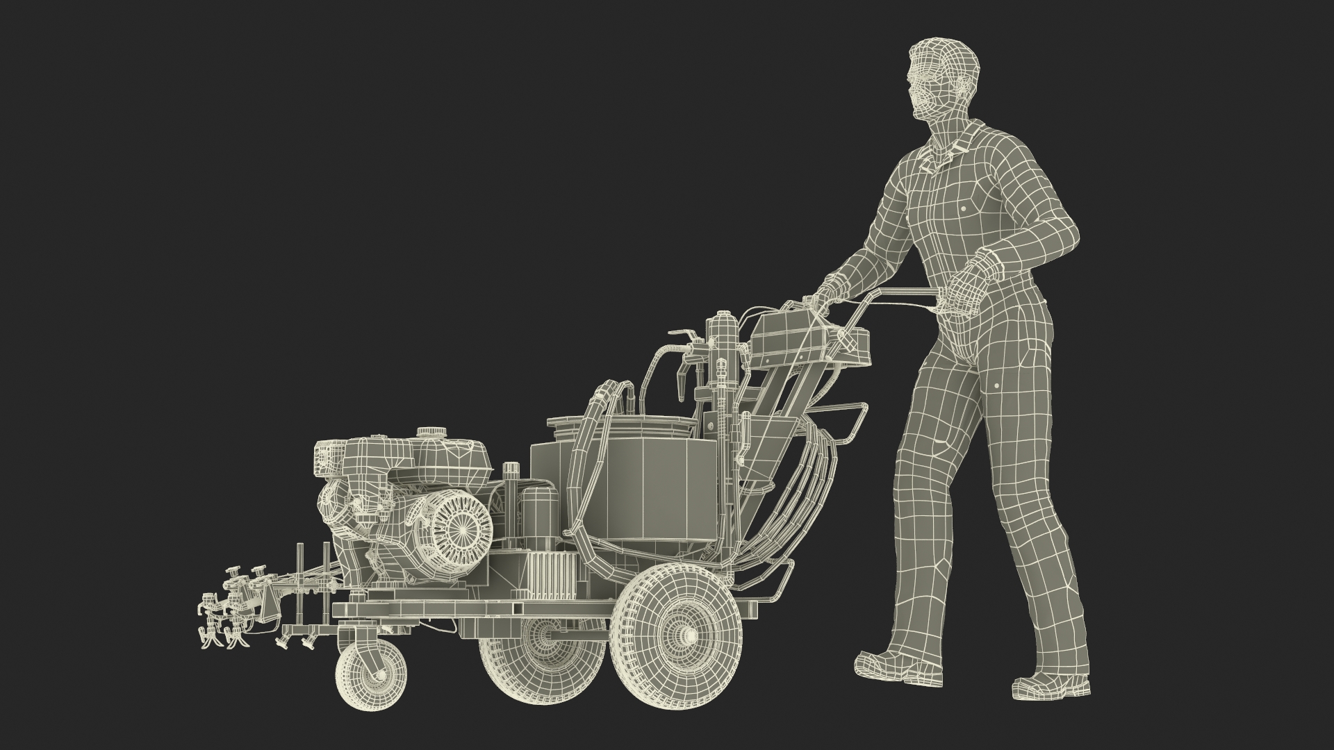 3D model Road Worker with Cold Paint Line Striper