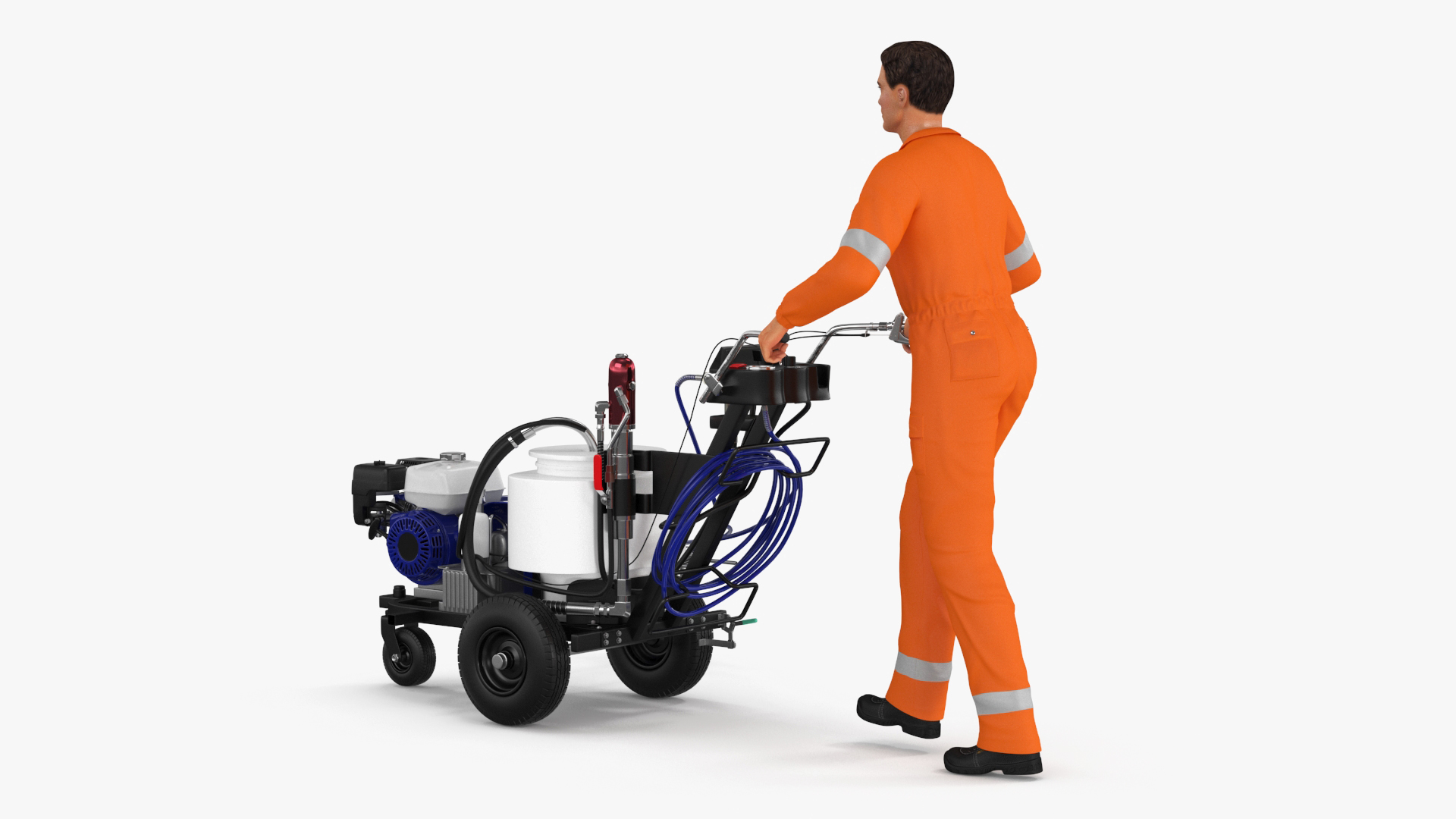 3D model Road Worker with Cold Paint Line Striper