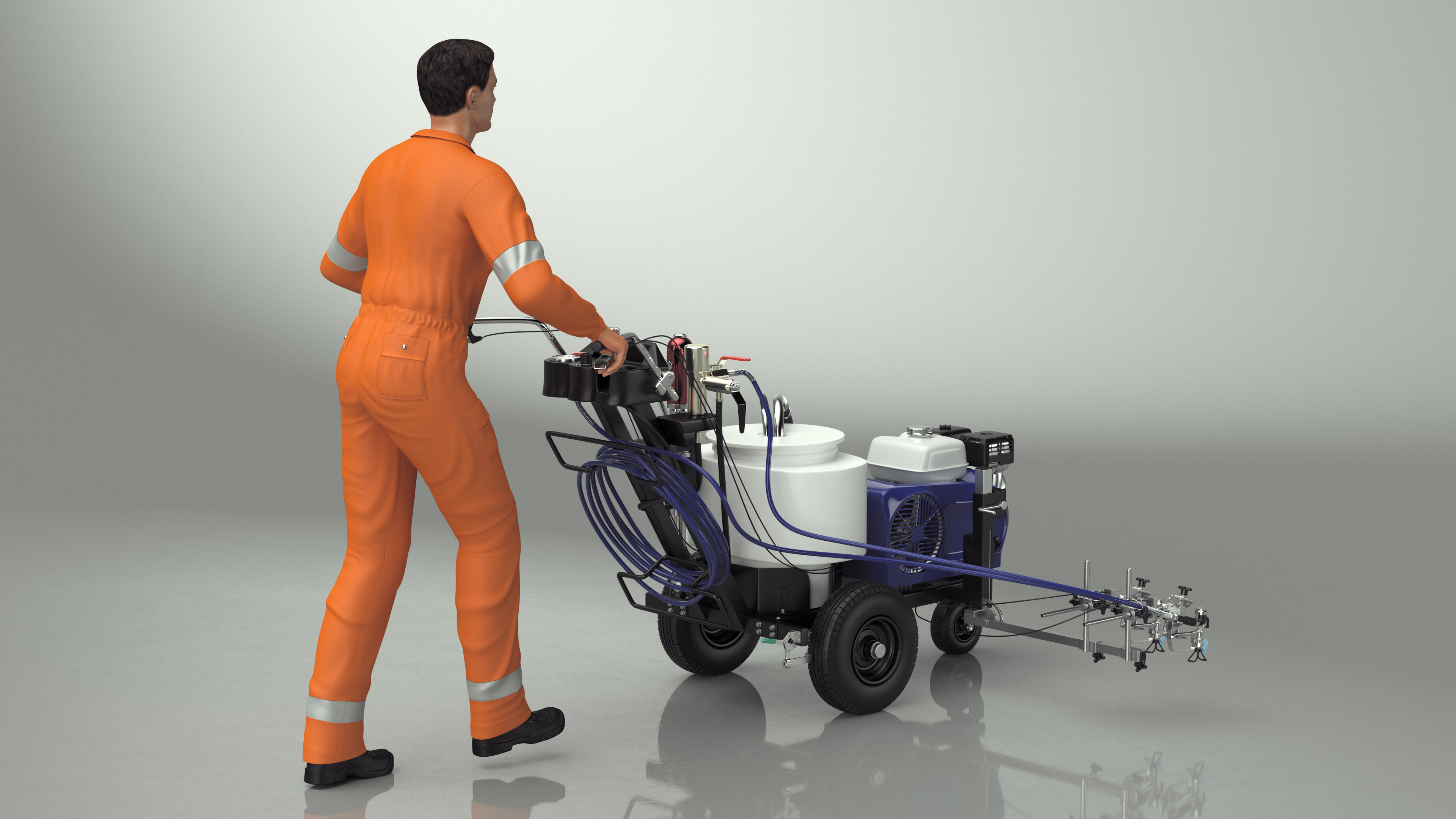 3D model Road Worker with Cold Paint Line Striper