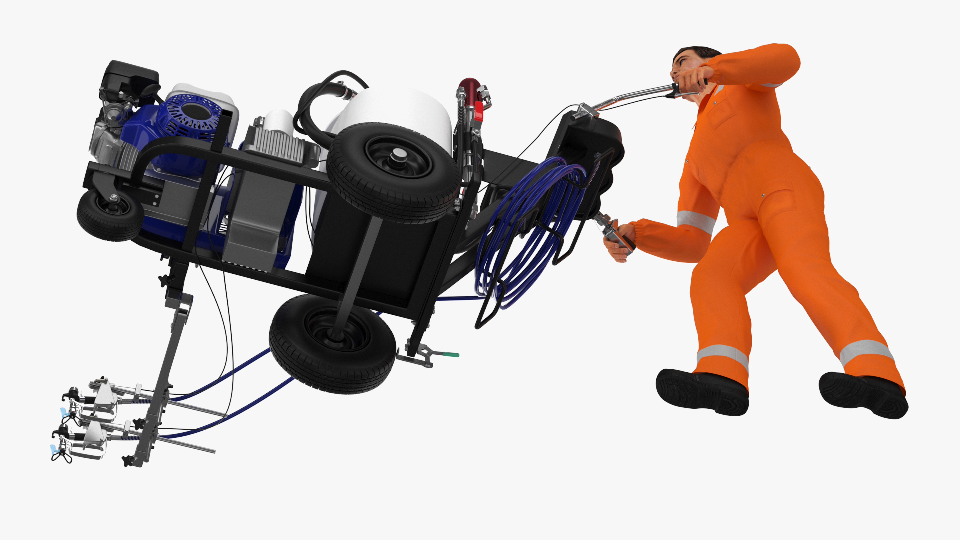 3D model Road Worker with Cold Paint Line Striper