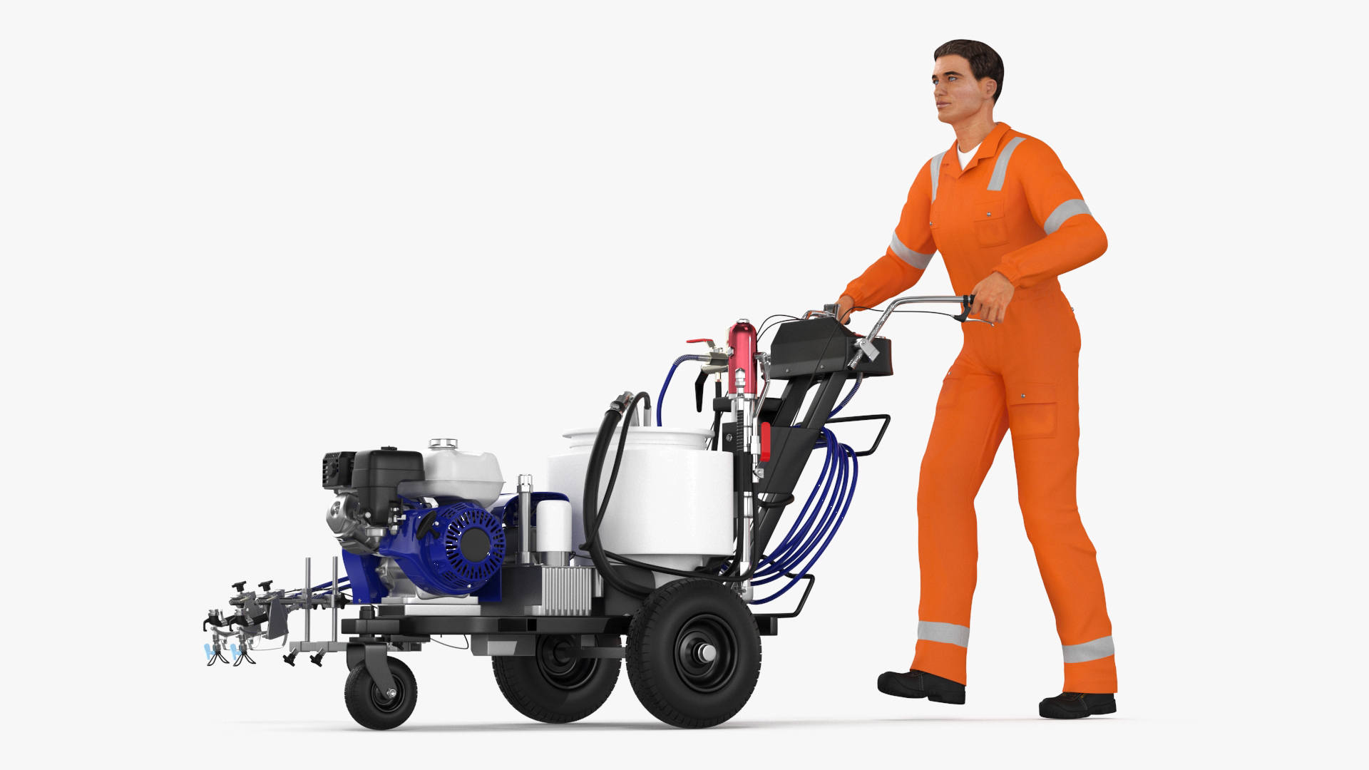 3D model Road Worker with Cold Paint Line Striper