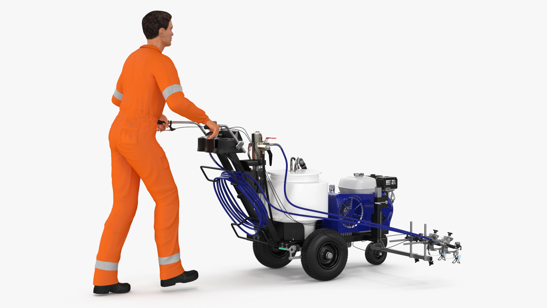 3D model Road Worker with Cold Paint Line Striper
