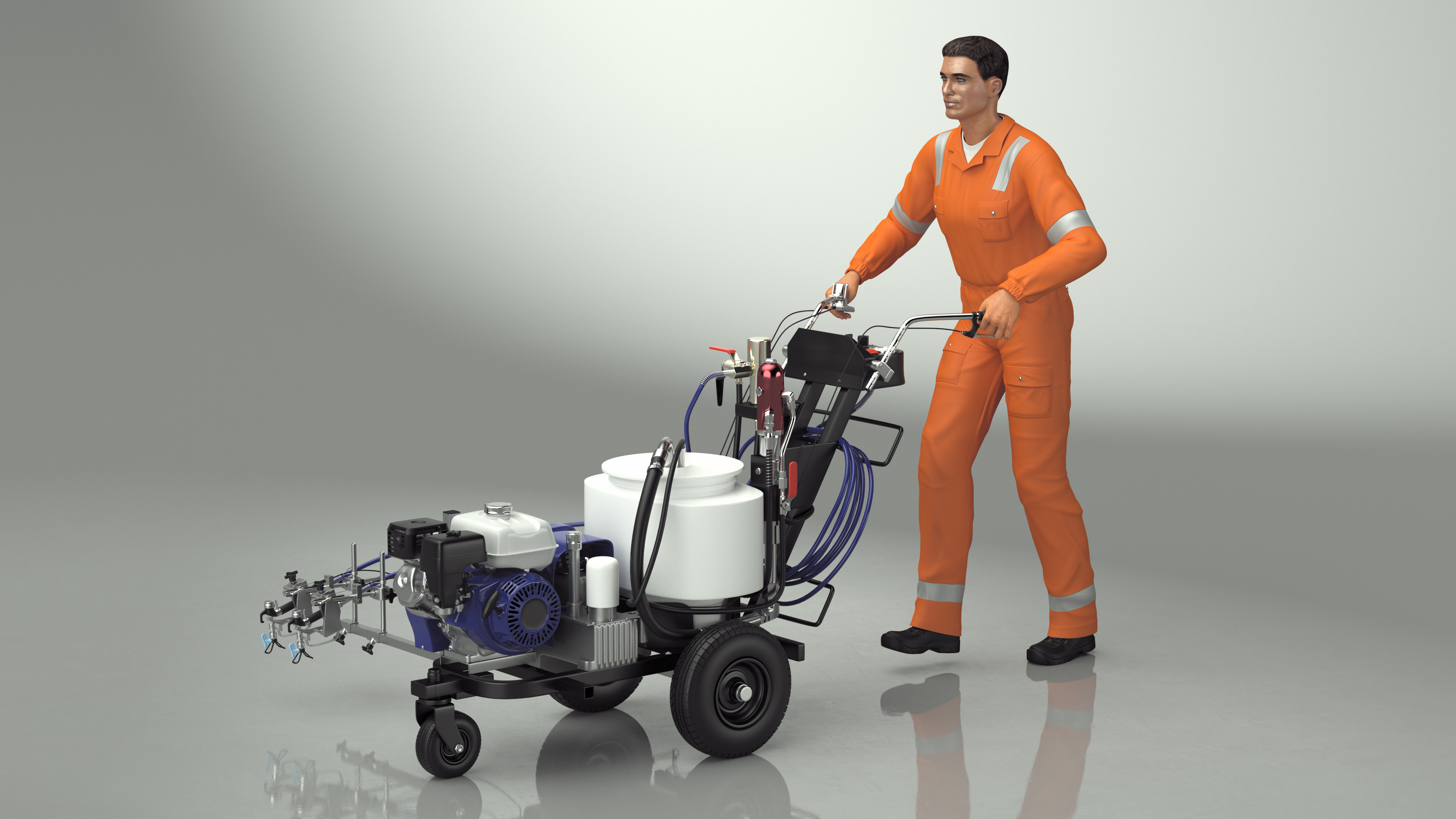3D model Road Worker with Cold Paint Line Striper