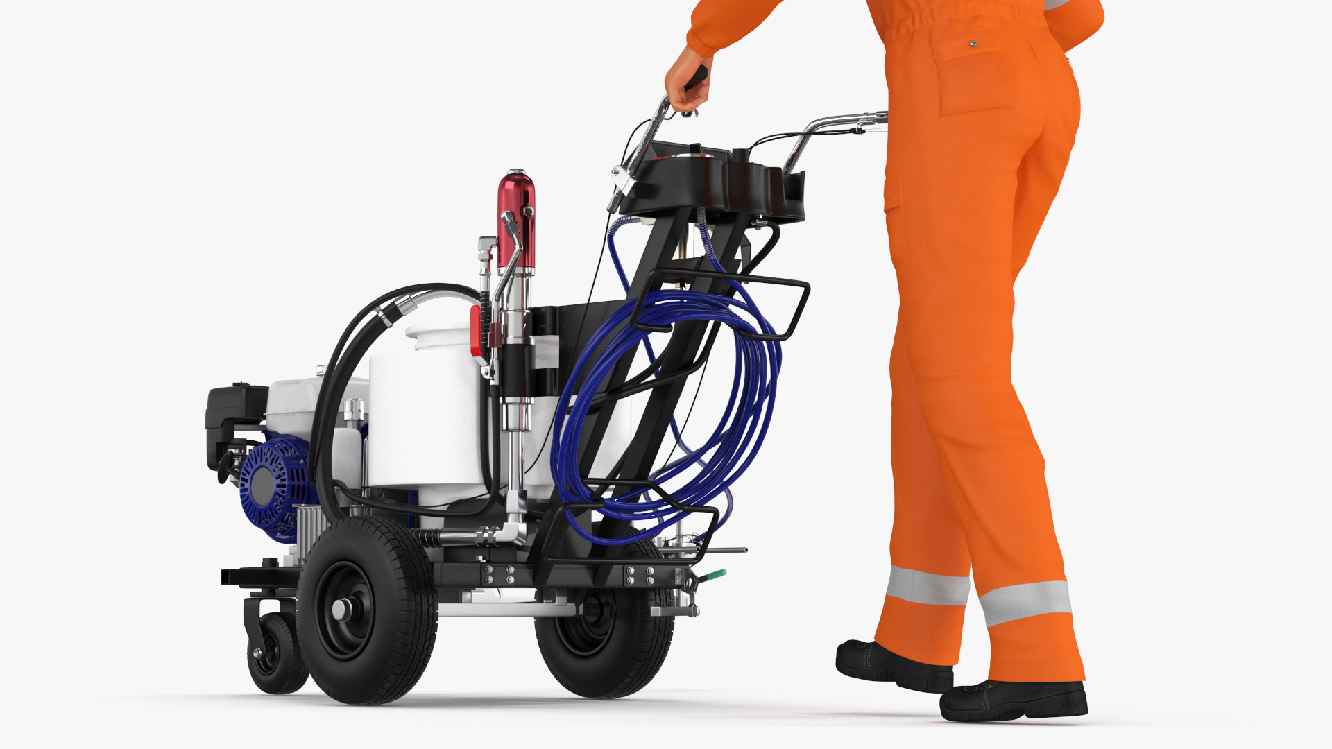 3D model Road Worker with Cold Paint Line Striper