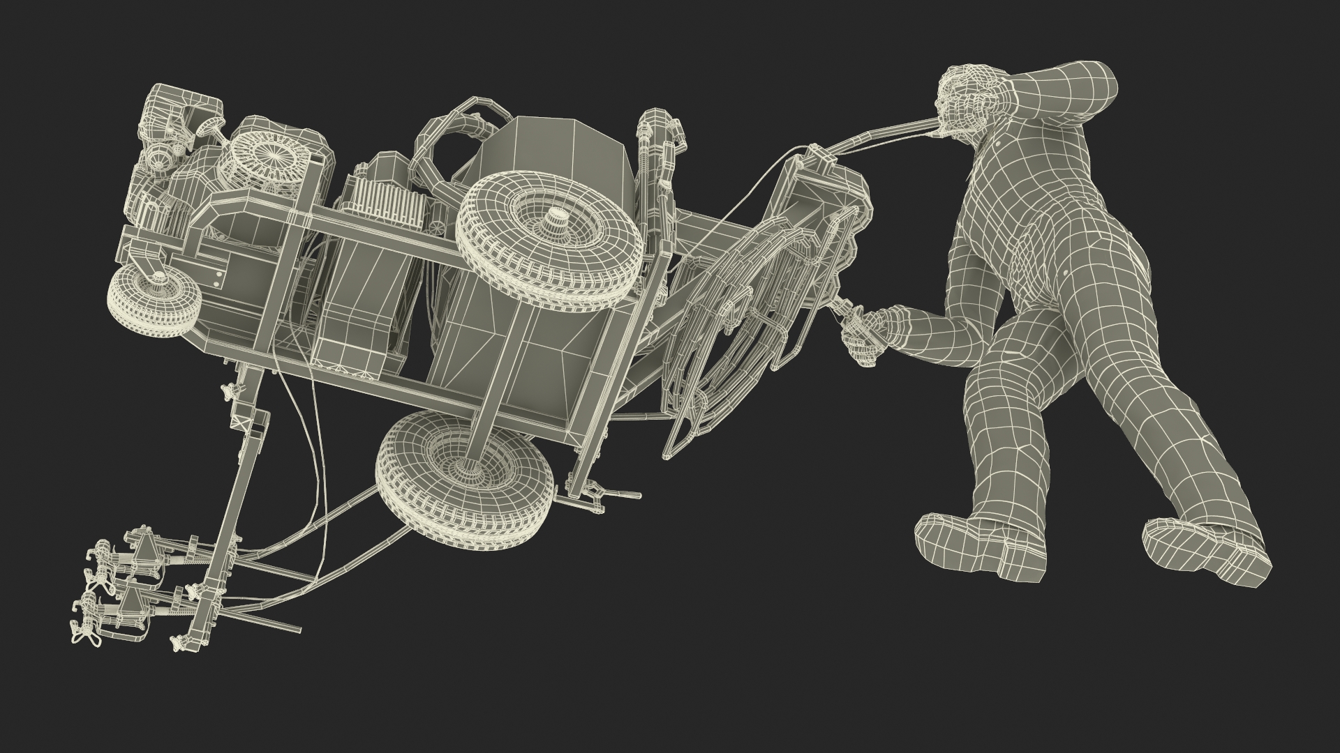 3D model Road Worker with Cold Paint Line Striper