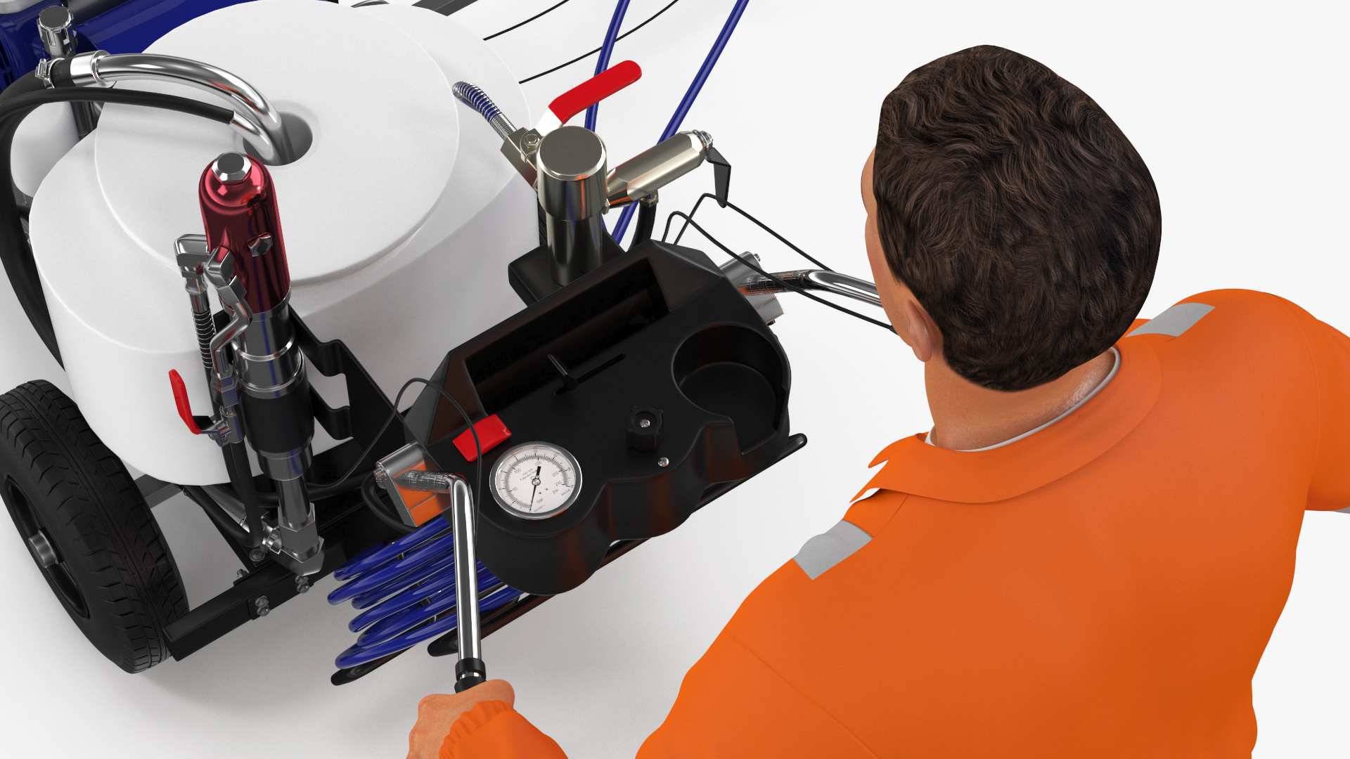 3D model Road Worker with Cold Paint Line Striper