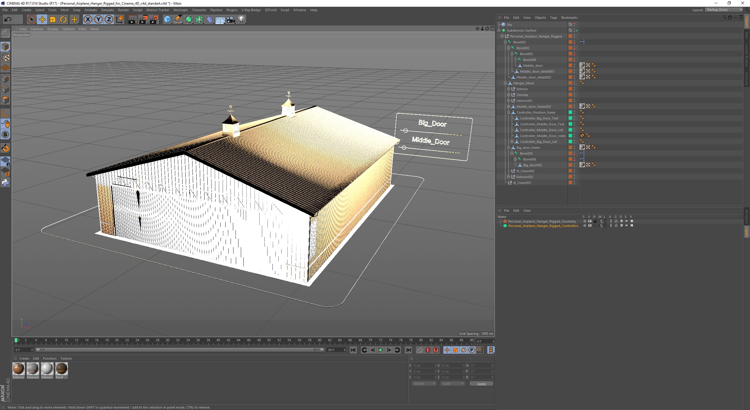 3D model Personal Airplane Hangar Rigged for Cinema 4D