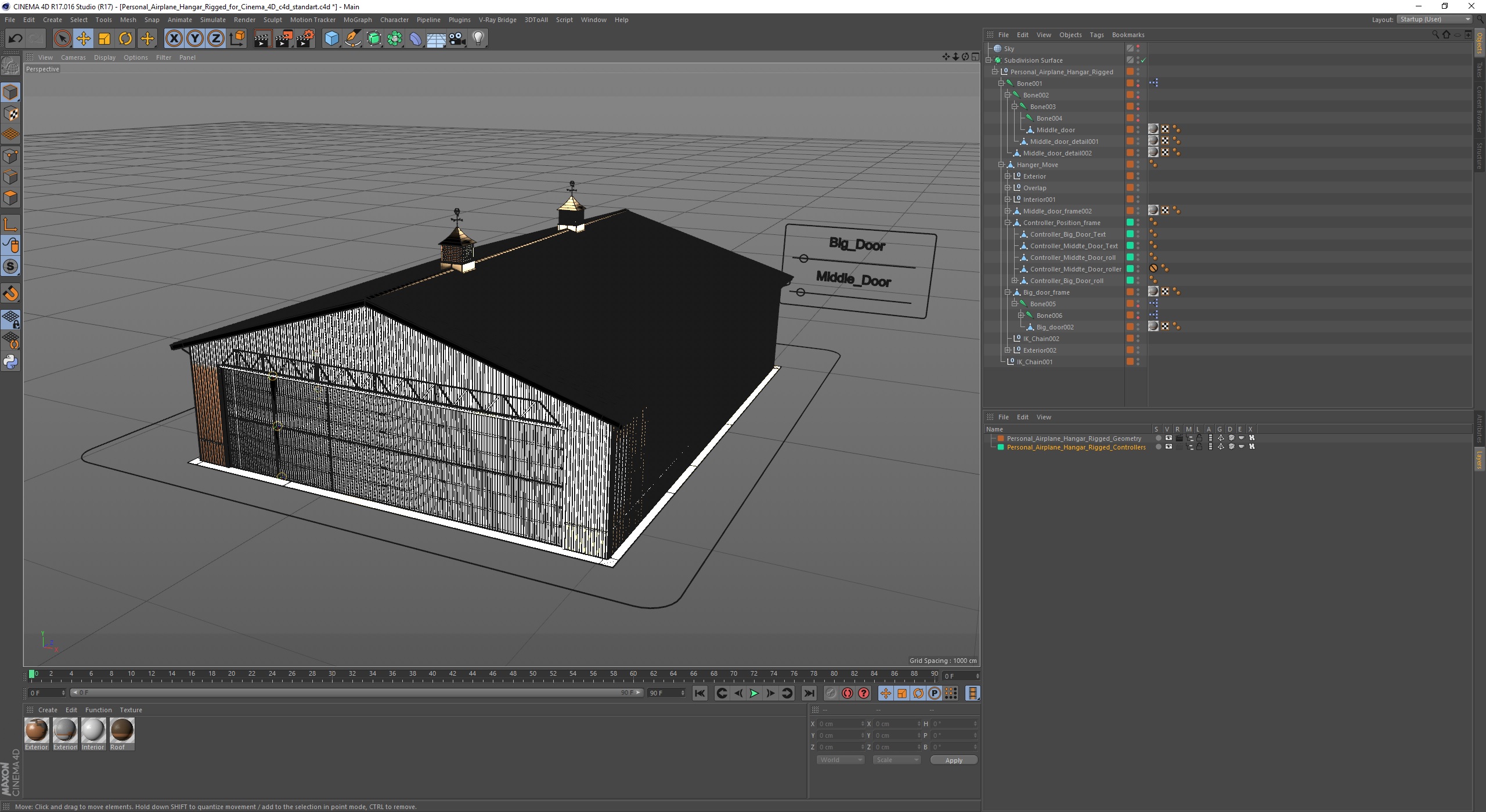 3D model Personal Airplane Hangar Rigged for Cinema 4D
