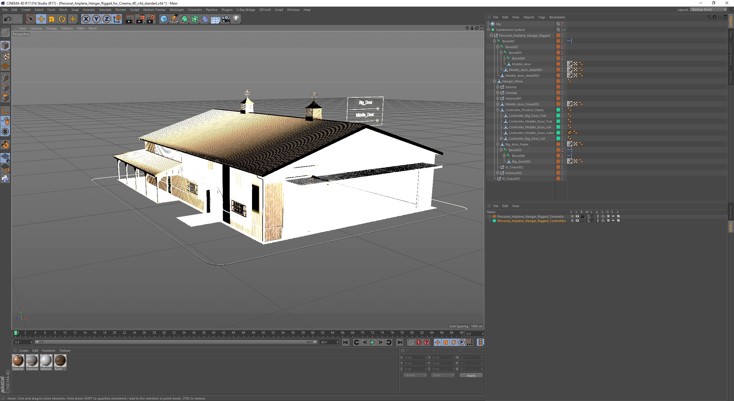3D model Personal Airplane Hangar Rigged for Cinema 4D