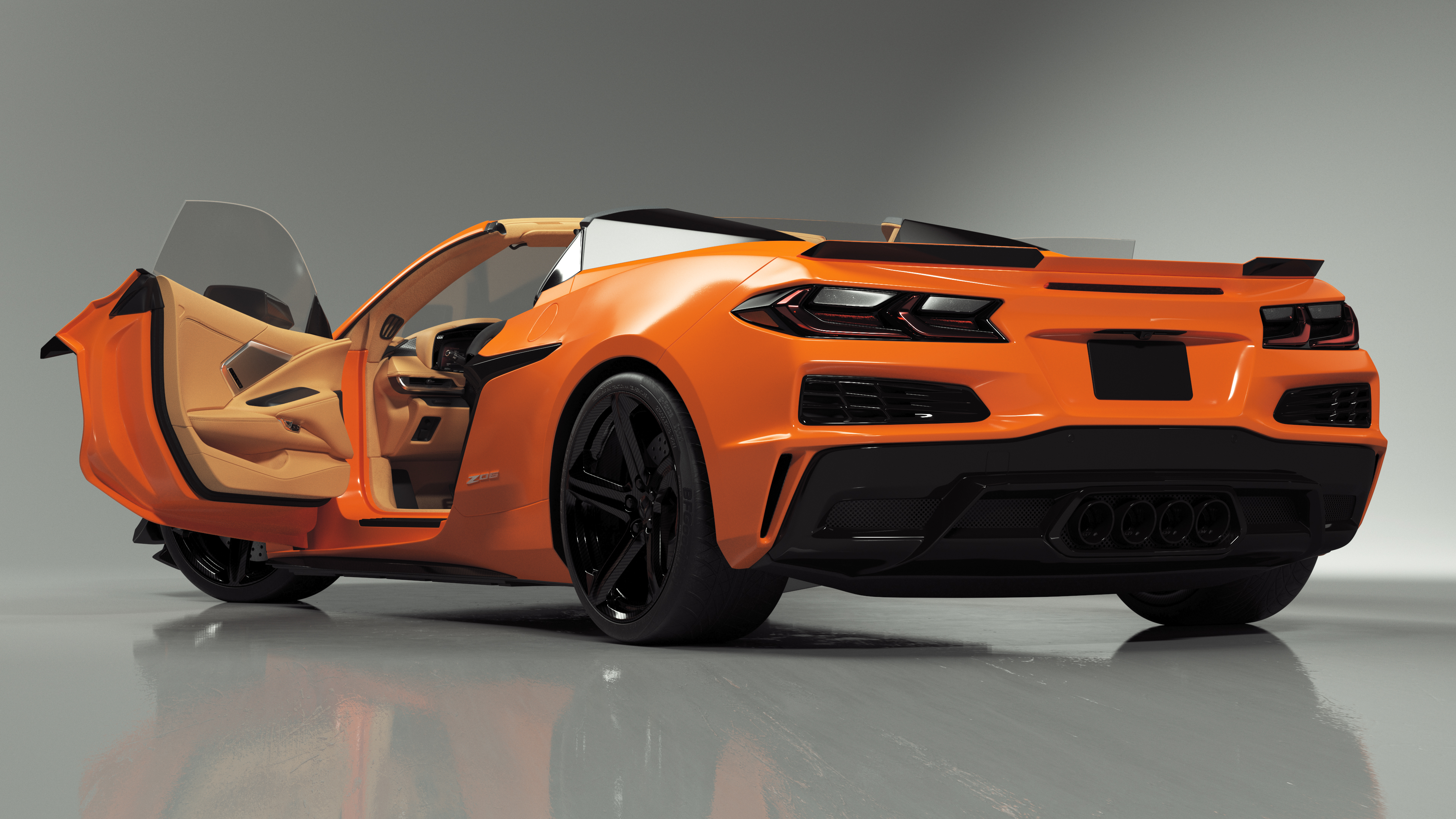 3D Orange Cabriolet 2023 Chevrolet Corvette Z06 Open Rigged