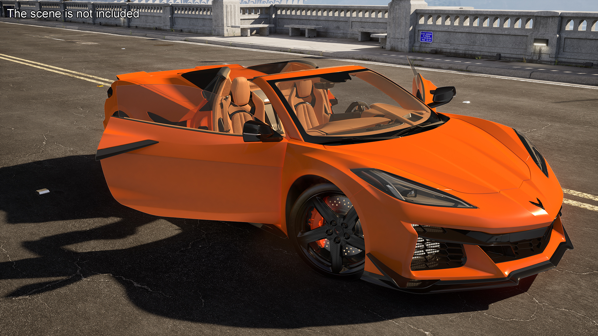 3D Orange Cabriolet 2023 Chevrolet Corvette Z06 Open Rigged