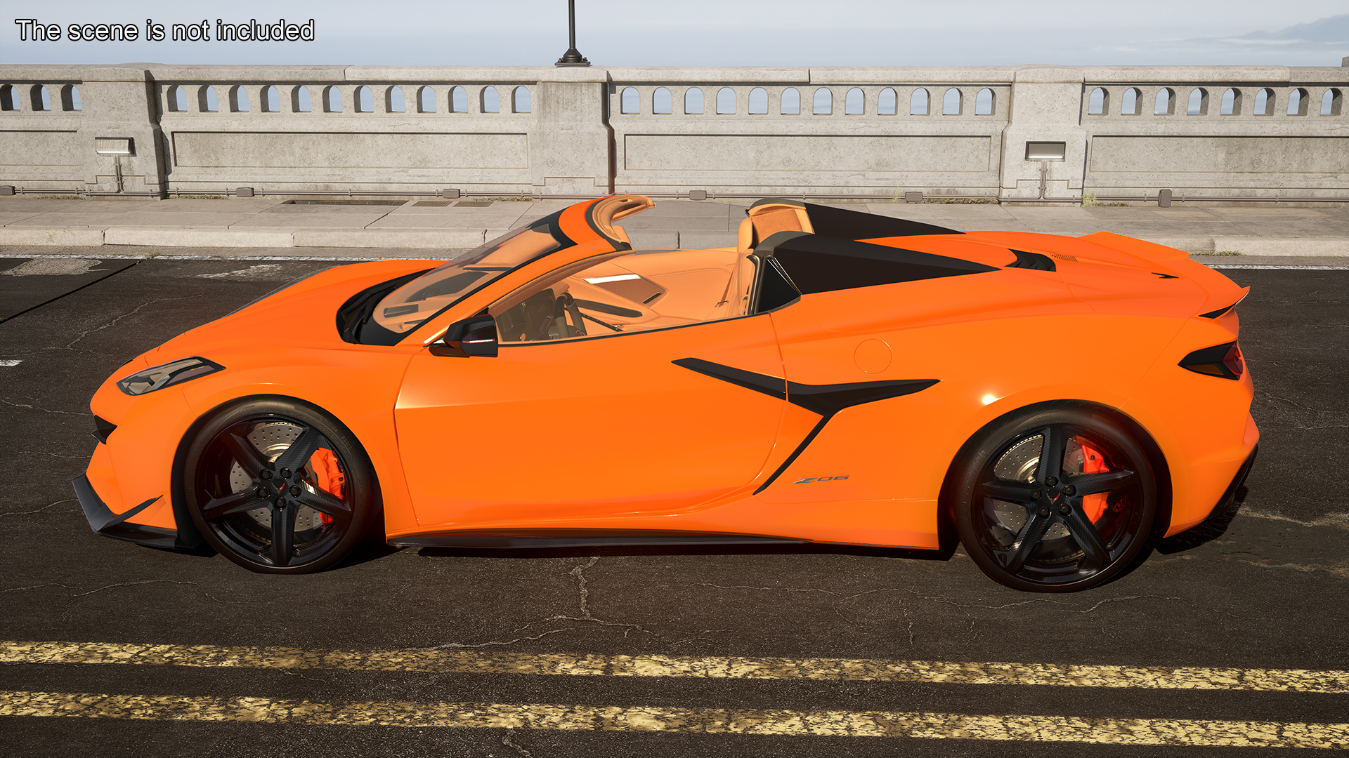 3D Orange Cabriolet 2023 Chevrolet Corvette Z06 Open Rigged