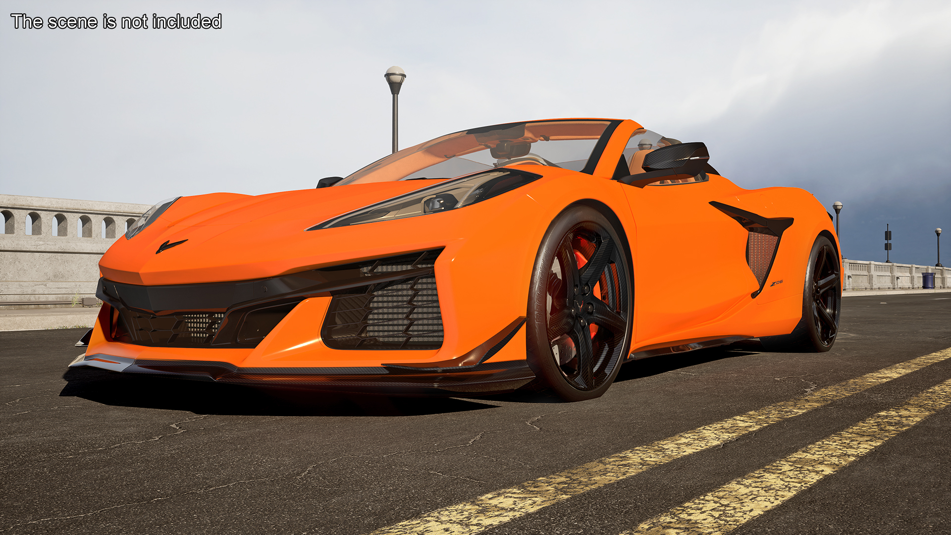 3D Orange Cabriolet 2023 Chevrolet Corvette Z06 Open Rigged