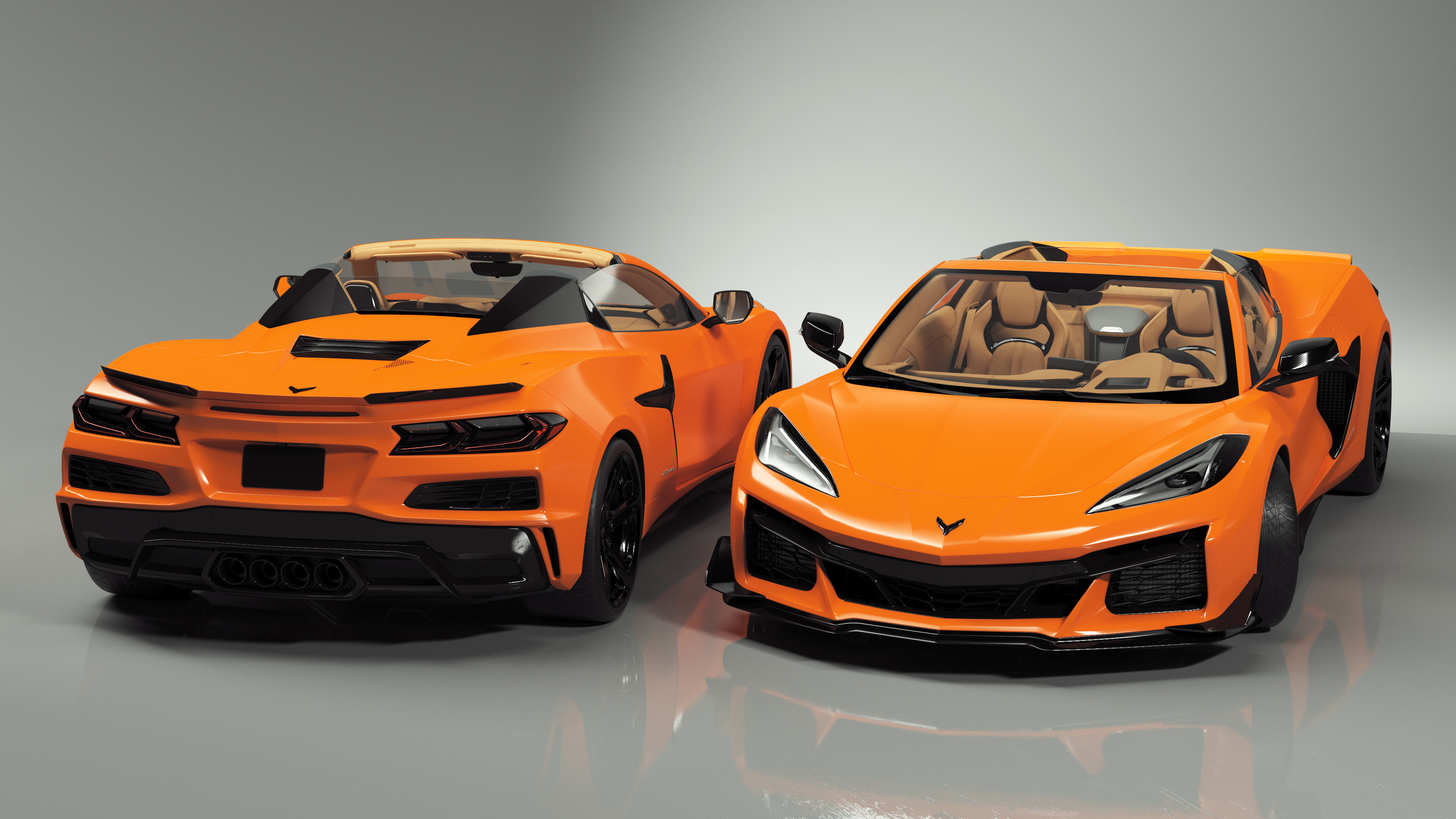 3D Orange Cabriolet 2023 Chevrolet Corvette Z06 Open Rigged