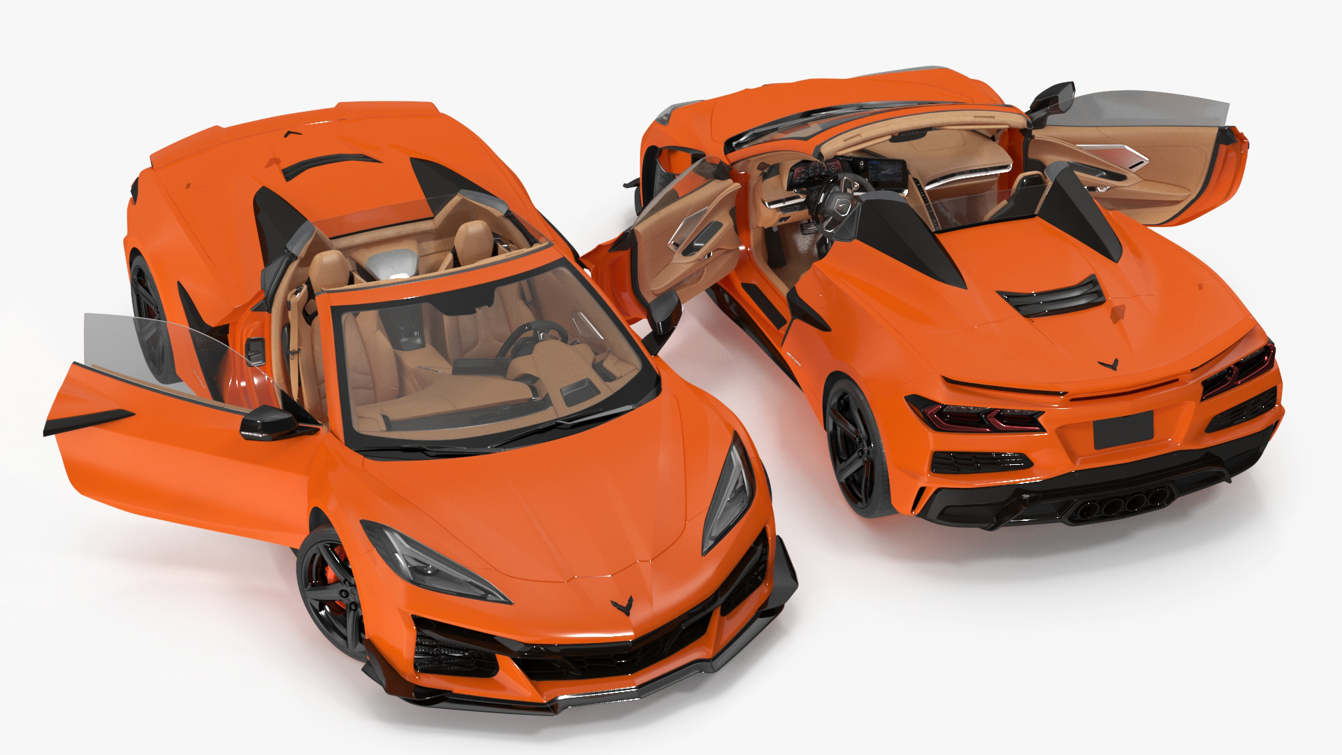 3D Orange Cabriolet 2023 Chevrolet Corvette Z06 Open Rigged
