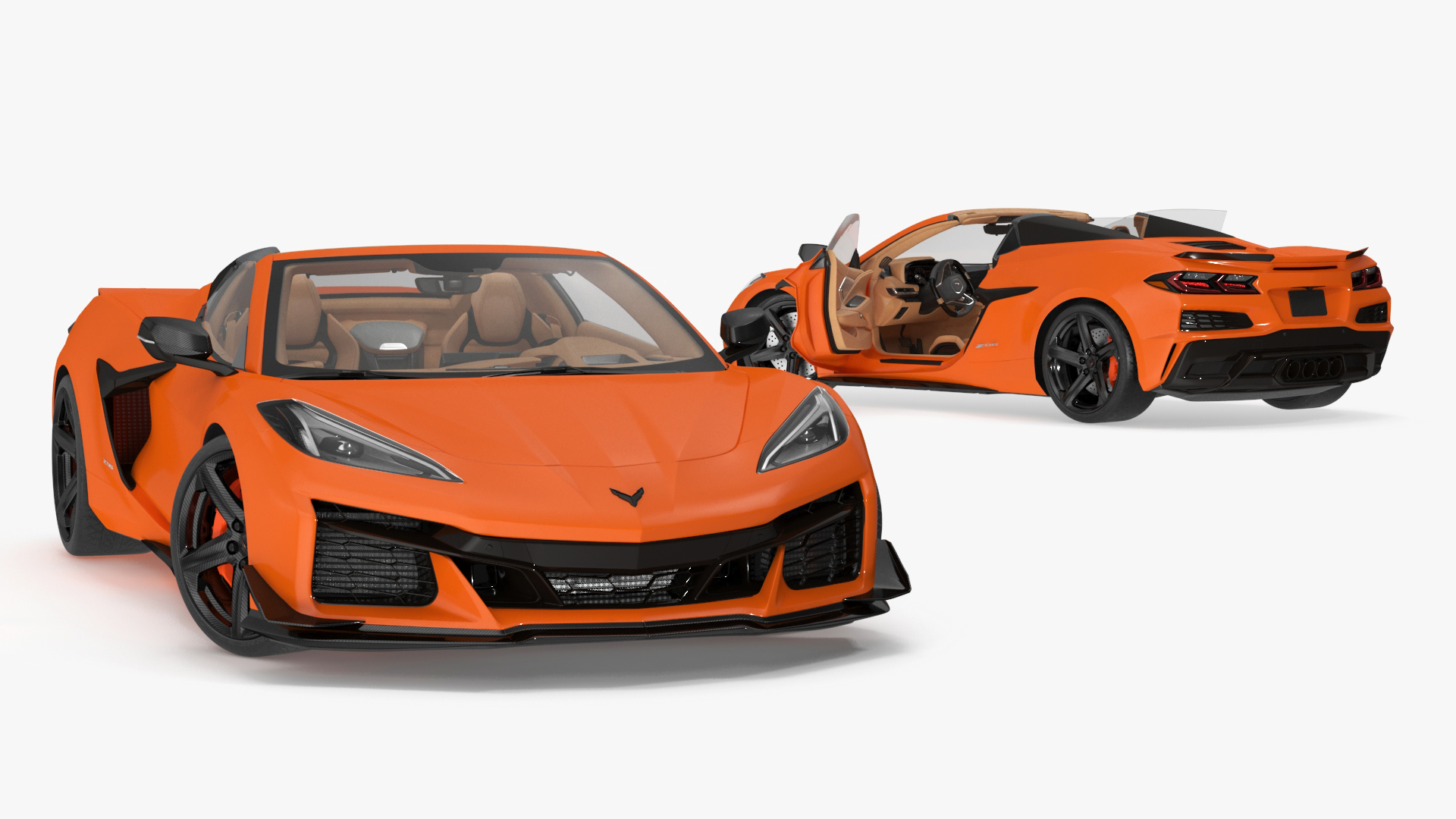 3D Orange Cabriolet 2023 Chevrolet Corvette Z06 Open Rigged