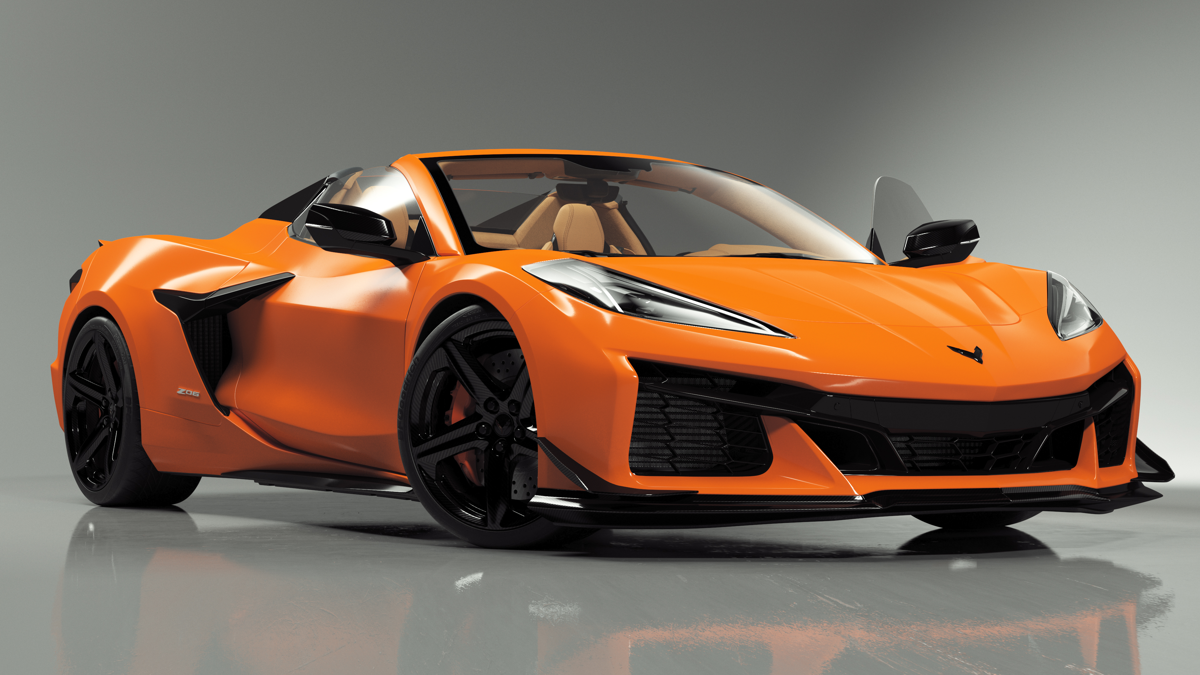3D Orange Cabriolet 2023 Chevrolet Corvette Z06 Open Rigged