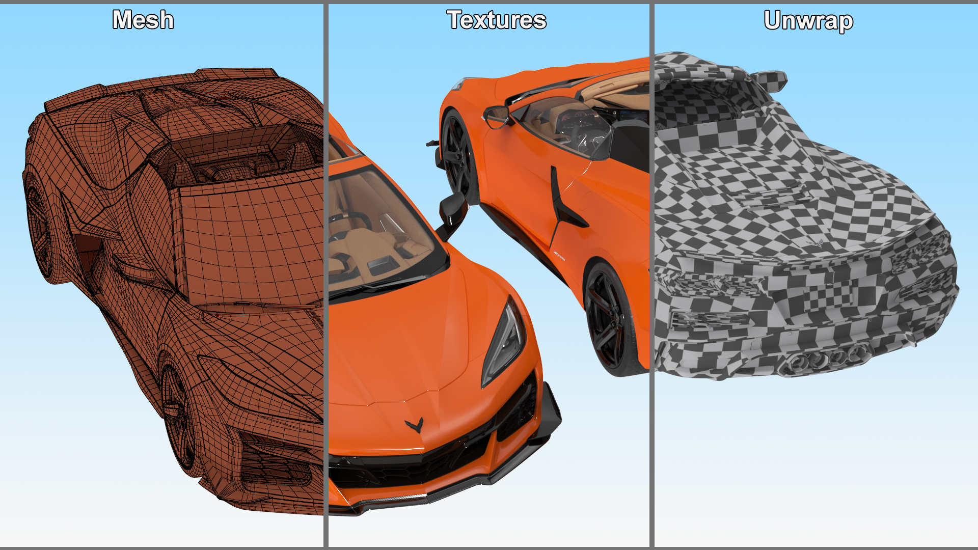 3D Orange Cabriolet 2023 Chevrolet Corvette Z06 Open Rigged