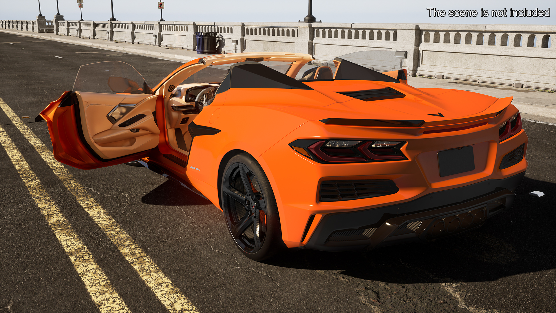 3D Orange Cabriolet 2023 Chevrolet Corvette Z06 Open Rigged