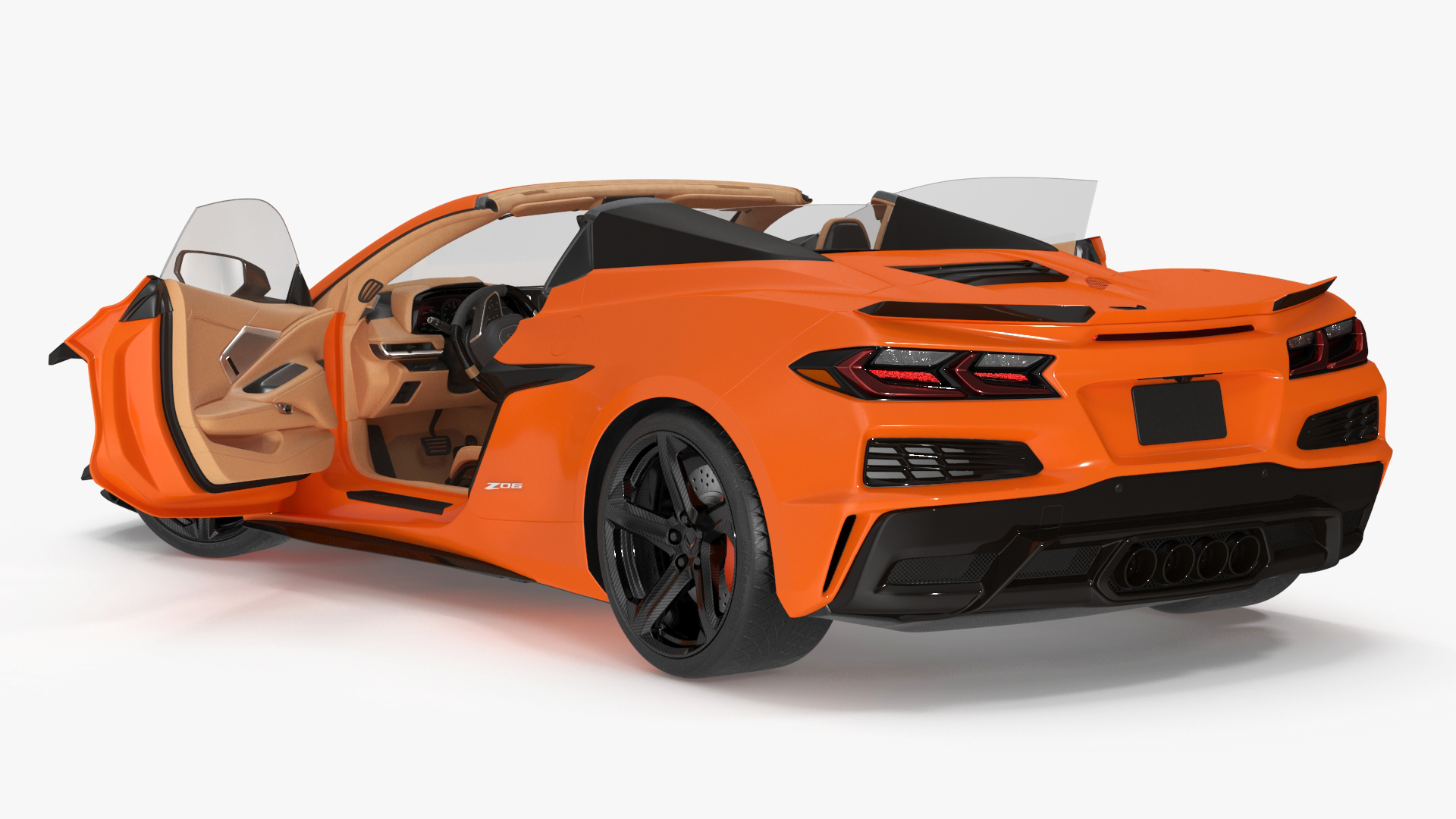 3D Orange Cabriolet 2023 Chevrolet Corvette Z06 Open Rigged