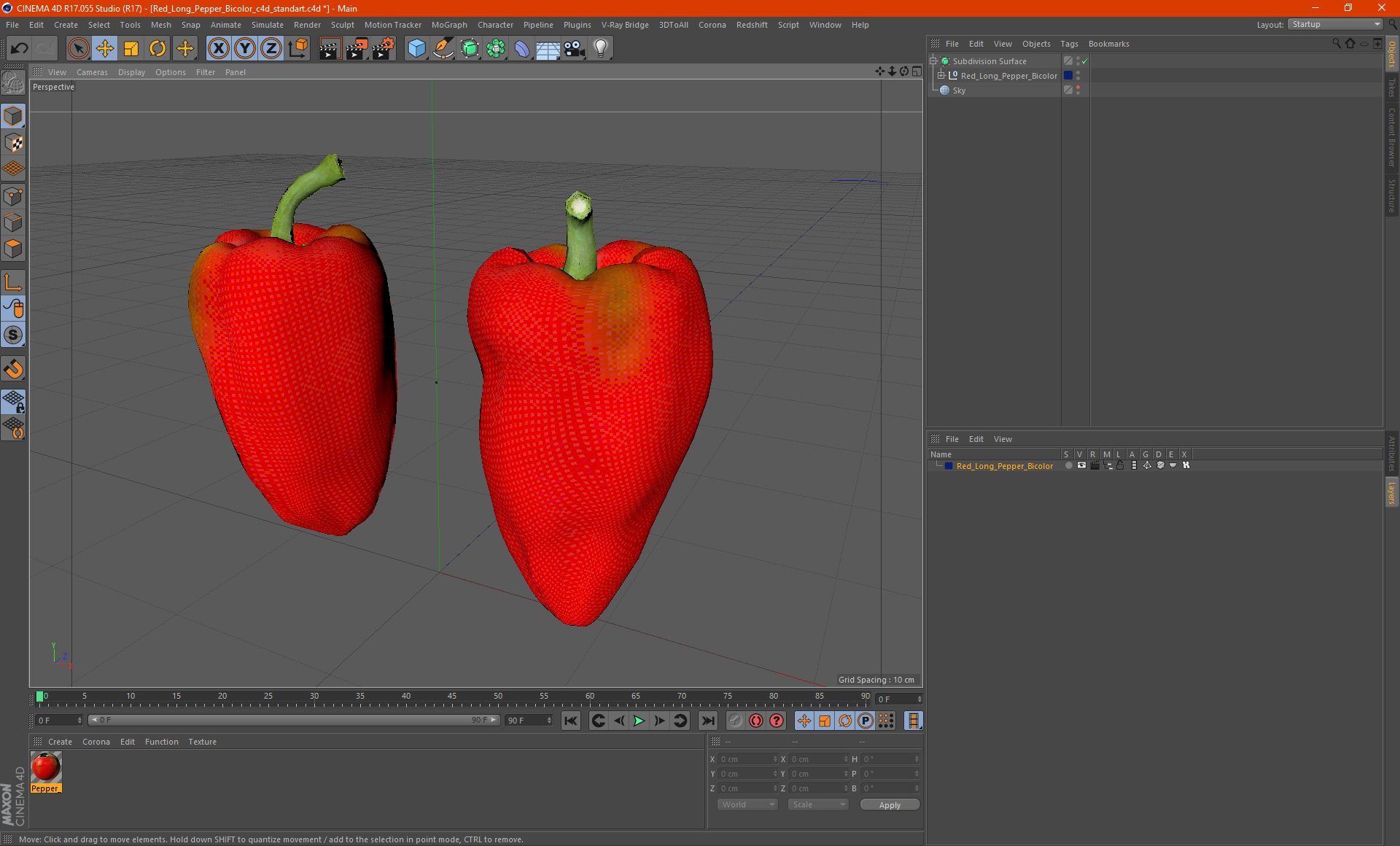 3D Red Long Pepper Bicolor model