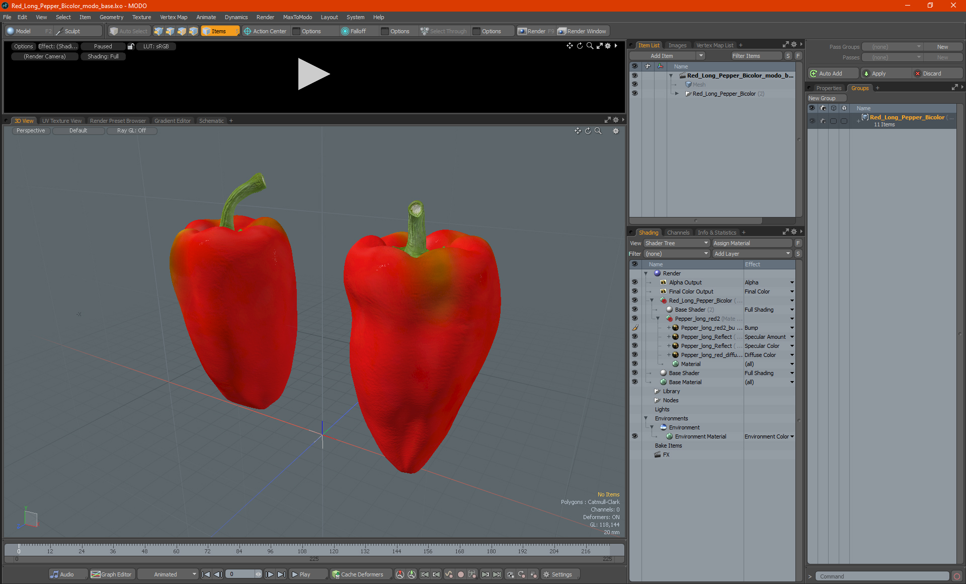 3D Red Long Pepper Bicolor model