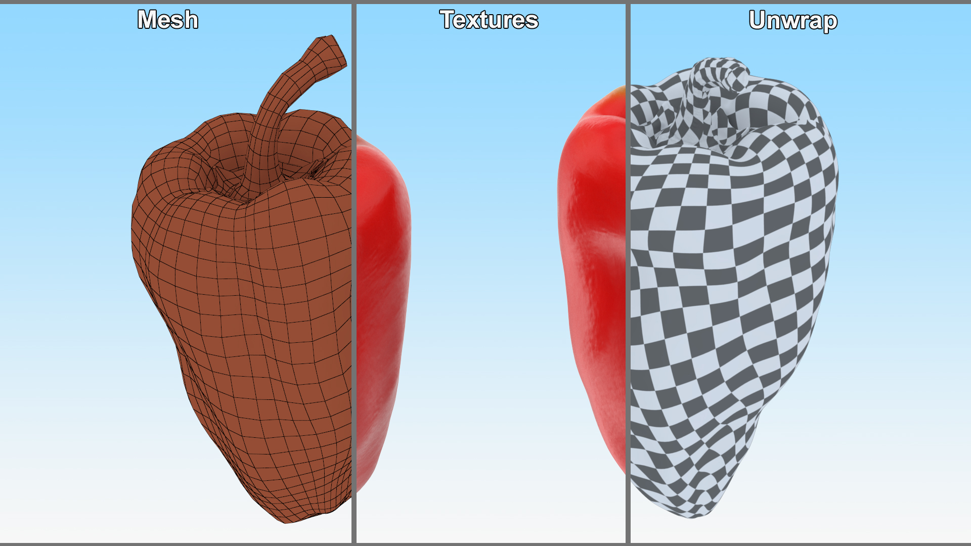 3D Red Long Pepper Bicolor model
