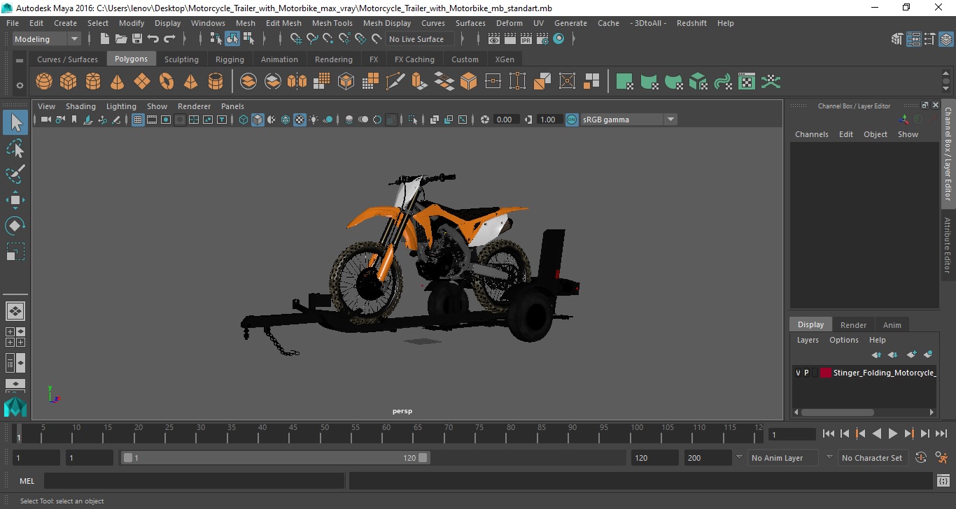 3D Motorcycle Trailer with Motorbike model