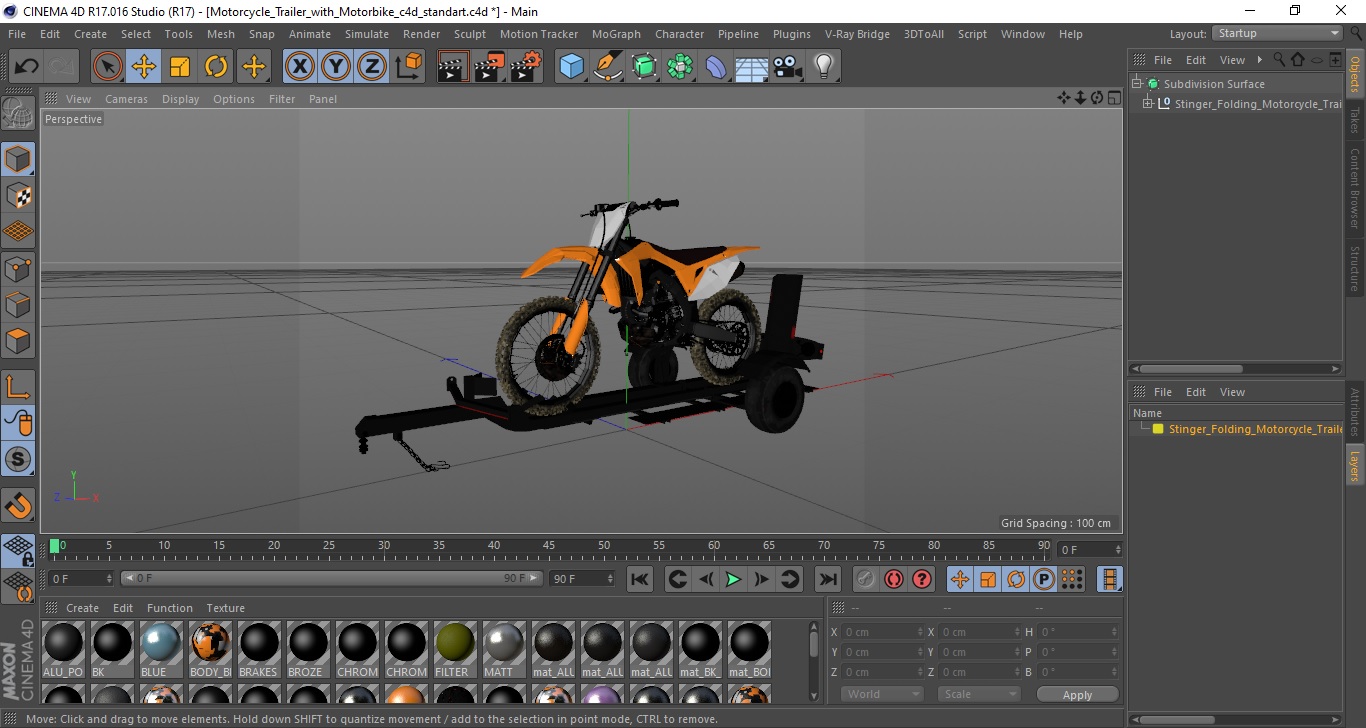 3D Motorcycle Trailer with Motorbike model