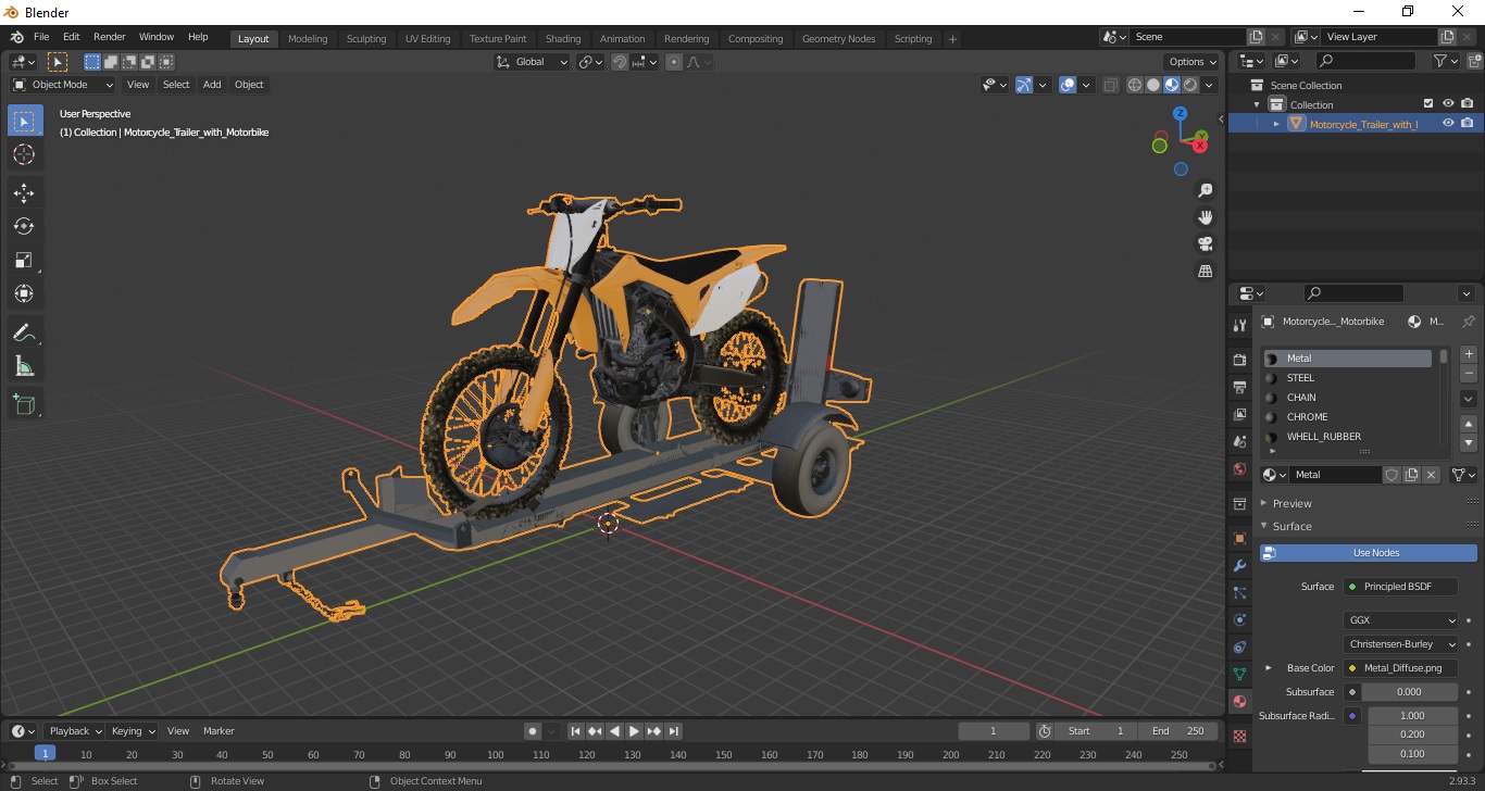 3D Motorcycle Trailer with Motorbike model