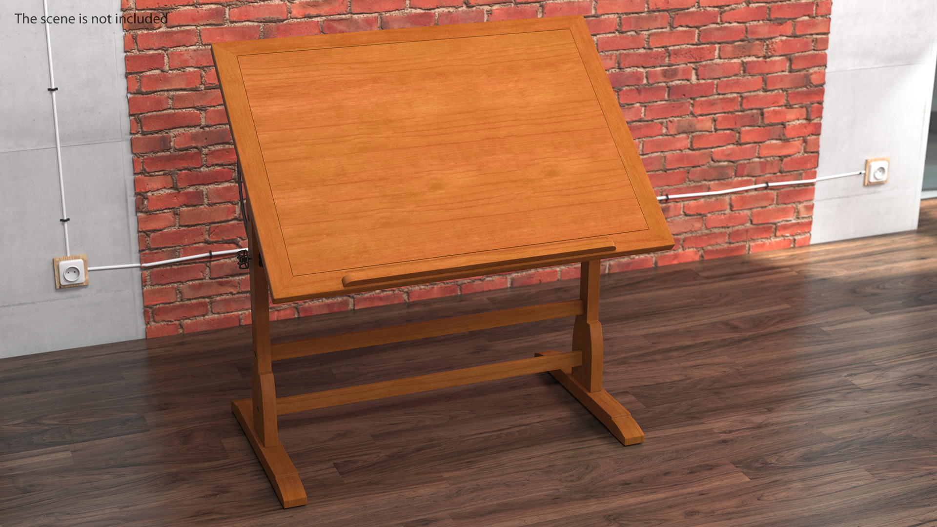 Vintage Wood Drafting Table with Adjustable Top 3D