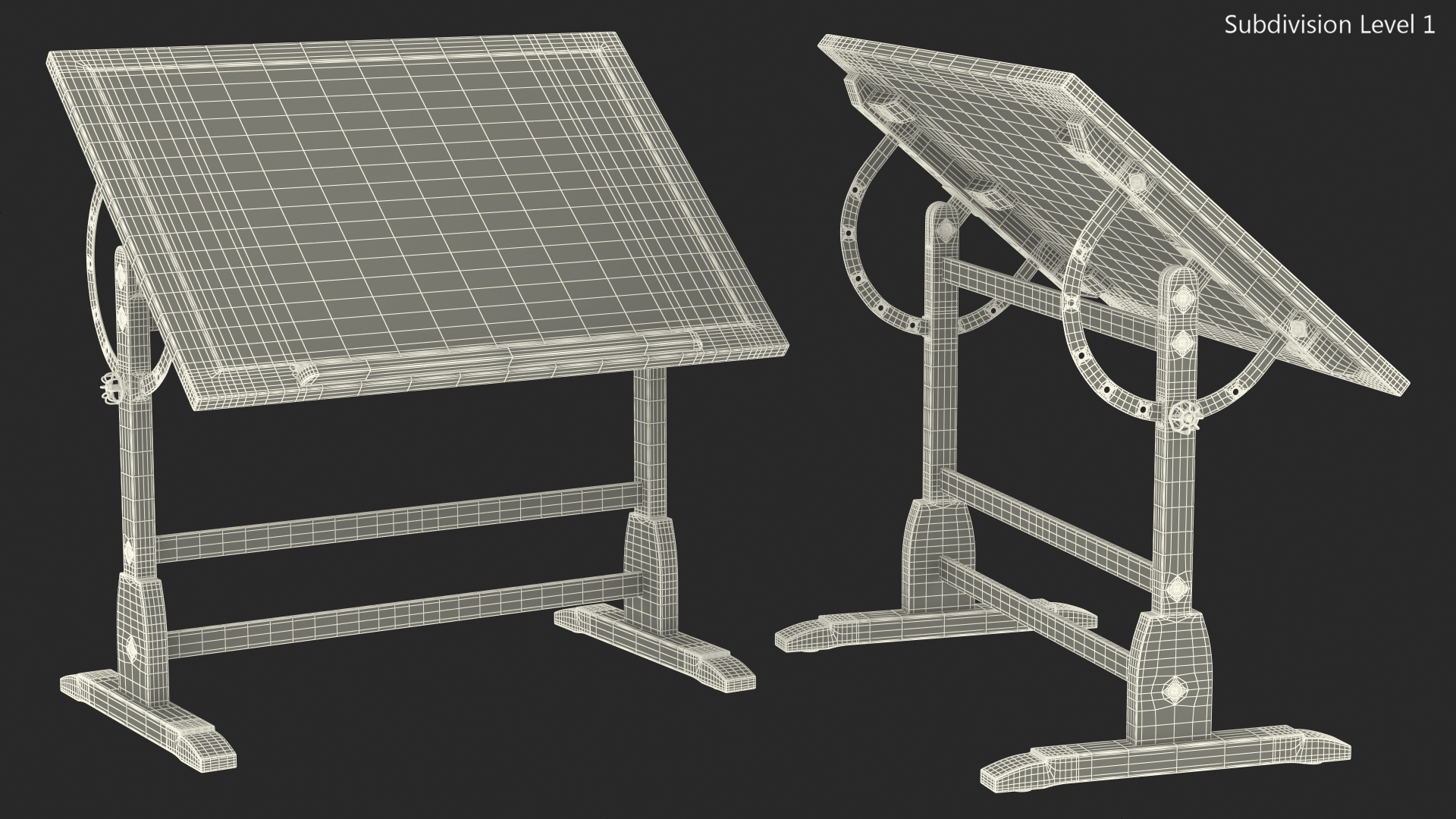 Vintage Wood Drafting Table with Adjustable Top 3D