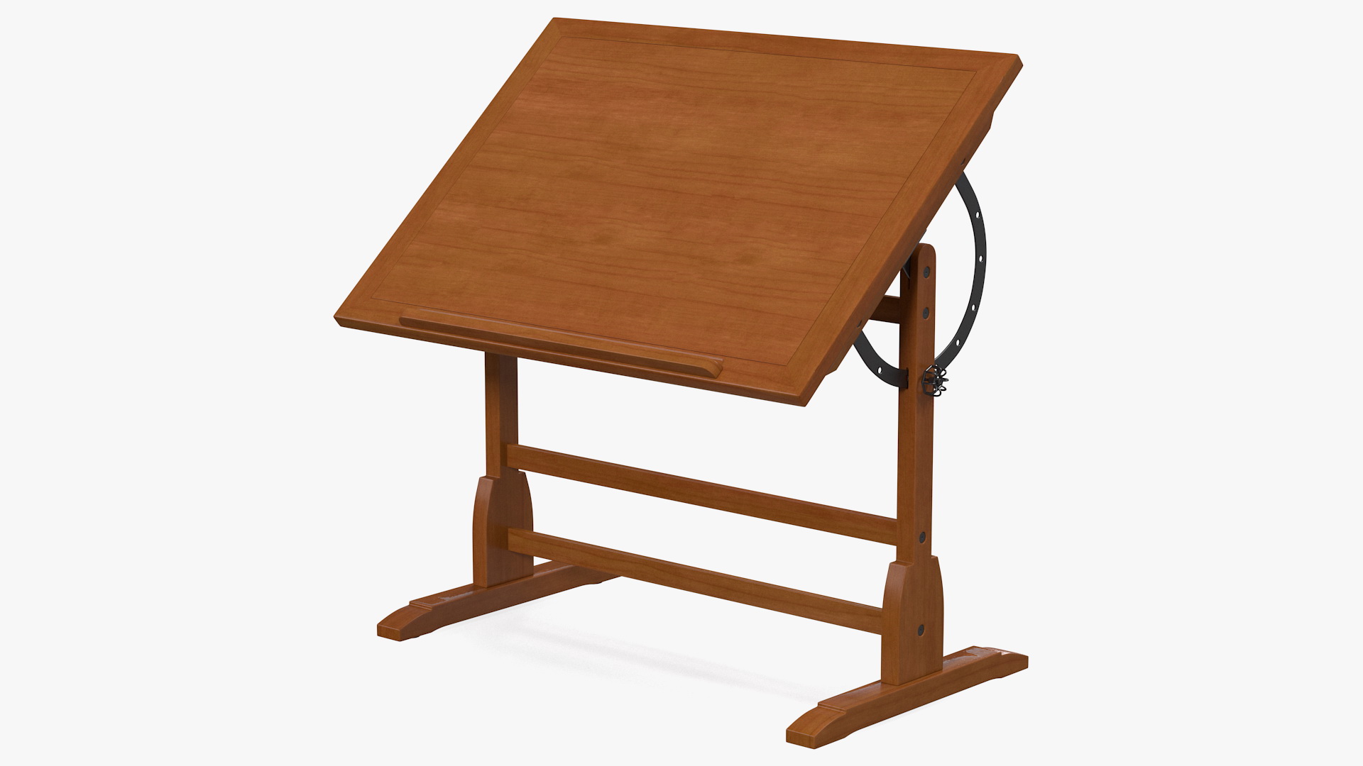 Vintage Wood Drafting Table with Adjustable Top 3D