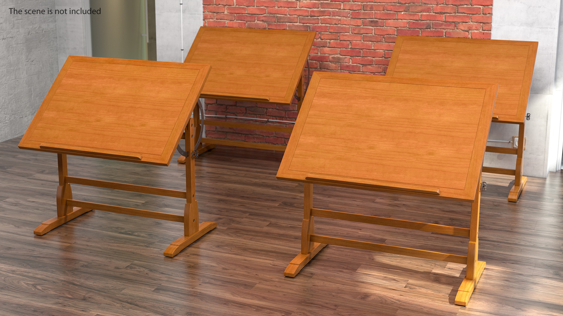 Vintage Wood Drafting Table with Adjustable Top 3D