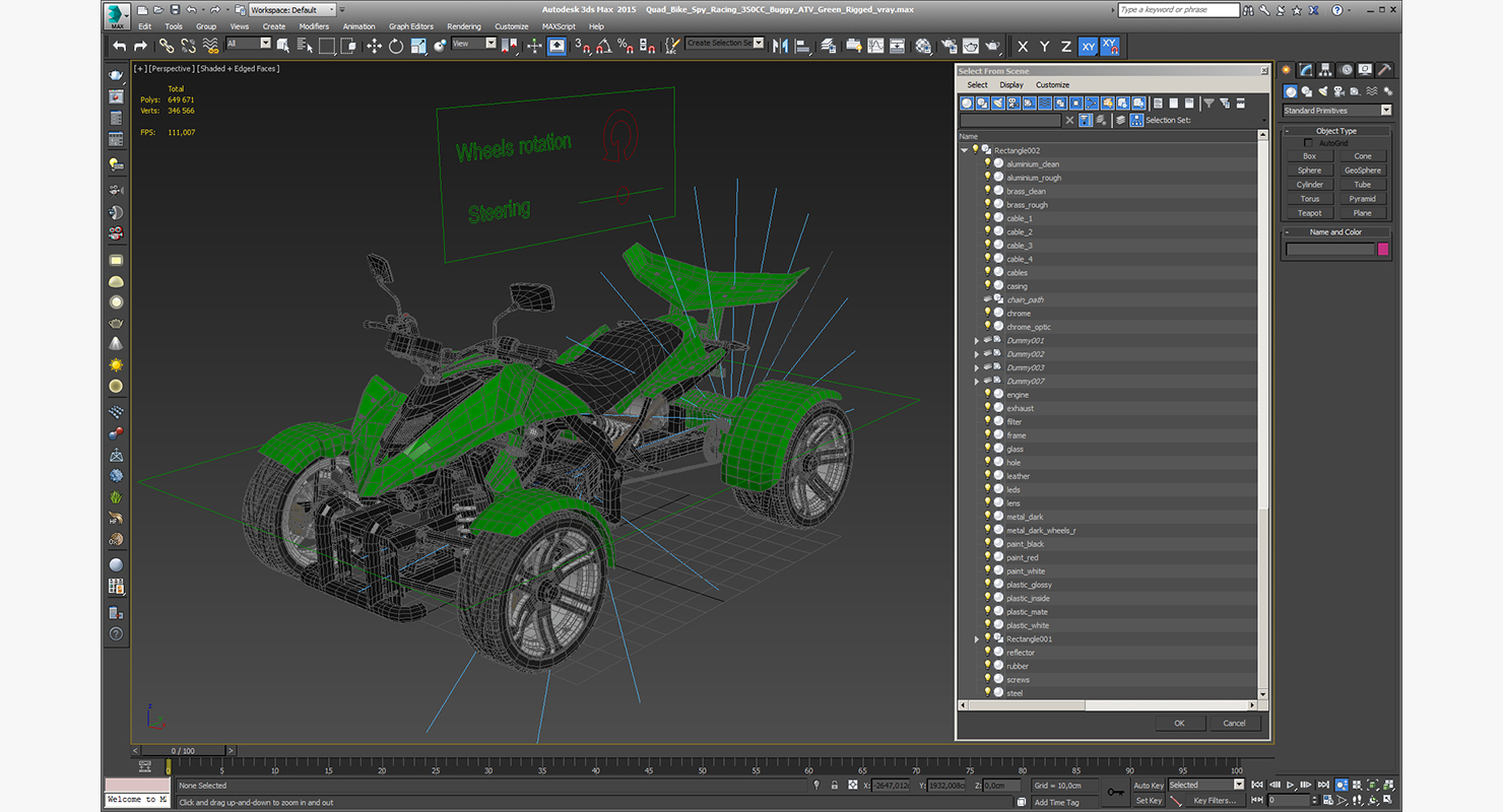 Quad Bike Spy Racing 350CC Buggy ATV Green Rigged 3D model