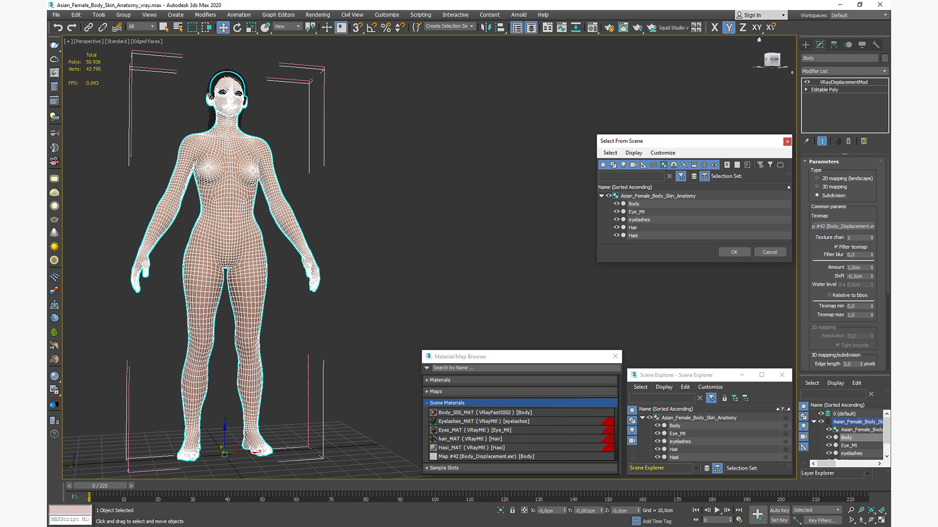 3D model Asian Female Body Skin Anatomy