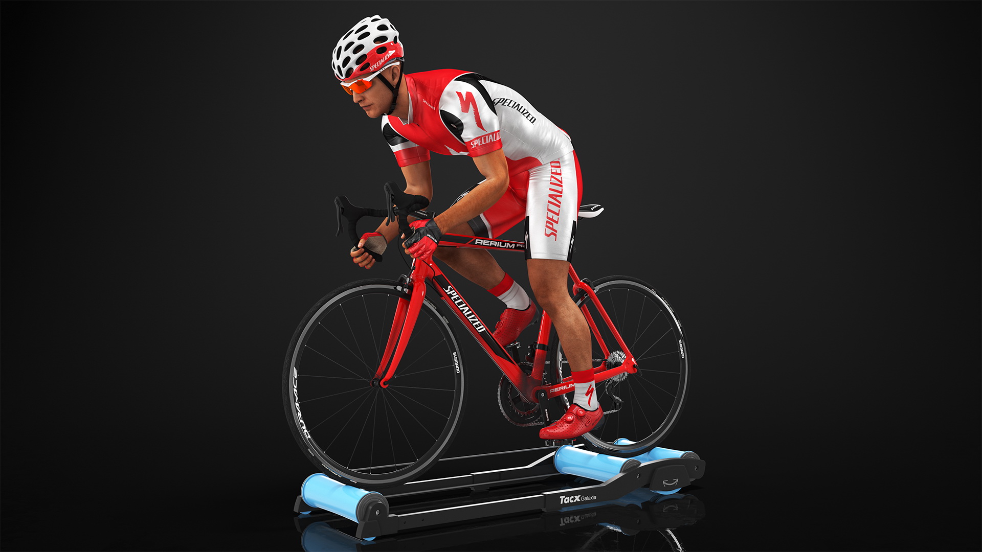 3D Bicyclist Riding Tacx Galaxia Advanced Roller Trainer model