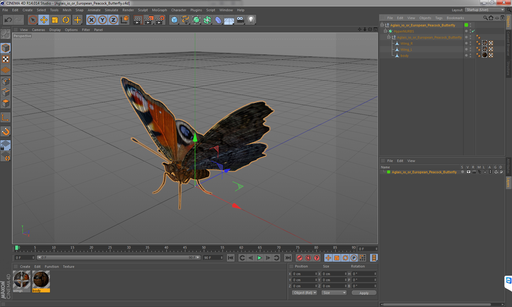 Aglais io or European Peacock Butterfly 3D model